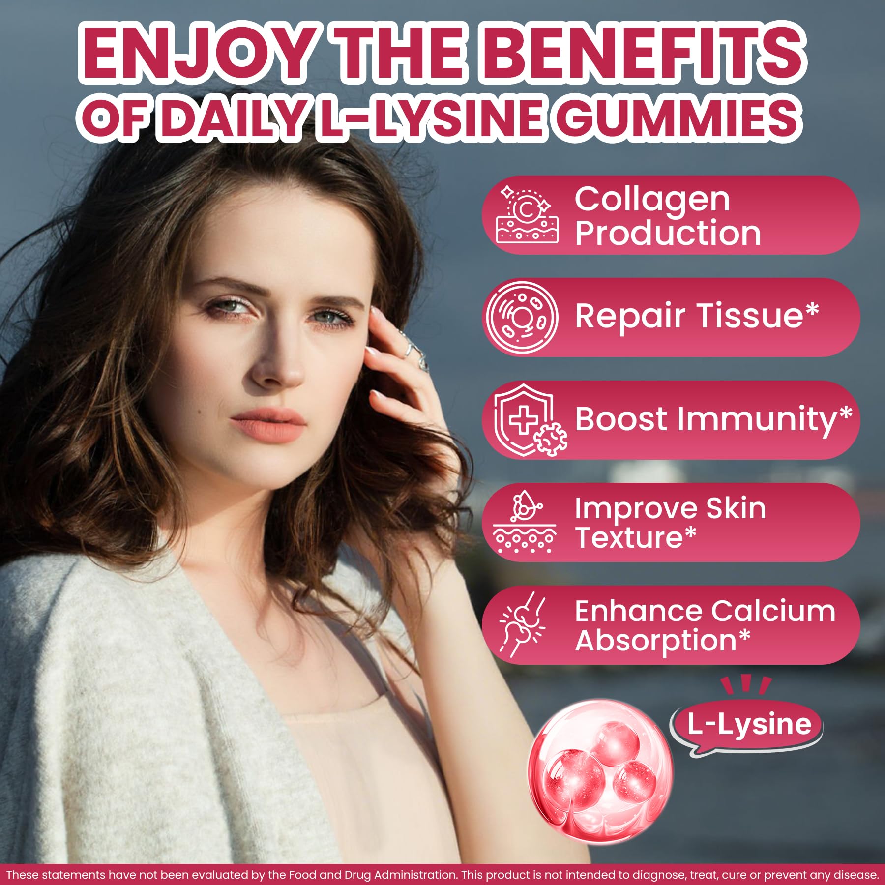NEVISS L-Lysine Gummies strawberry flavour close-up