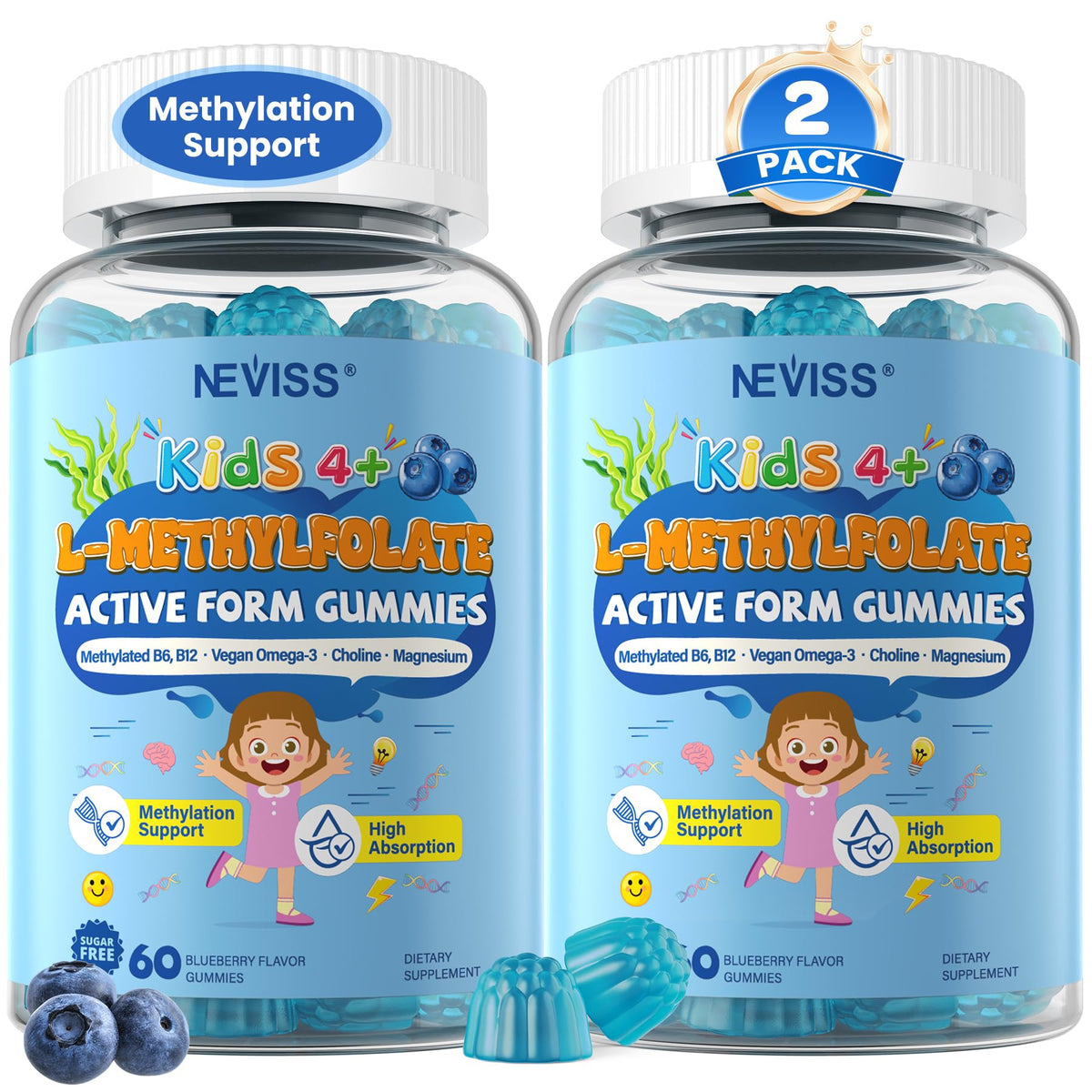 NEVISS L-Methylfolate Gummies for Kids packaging front view
