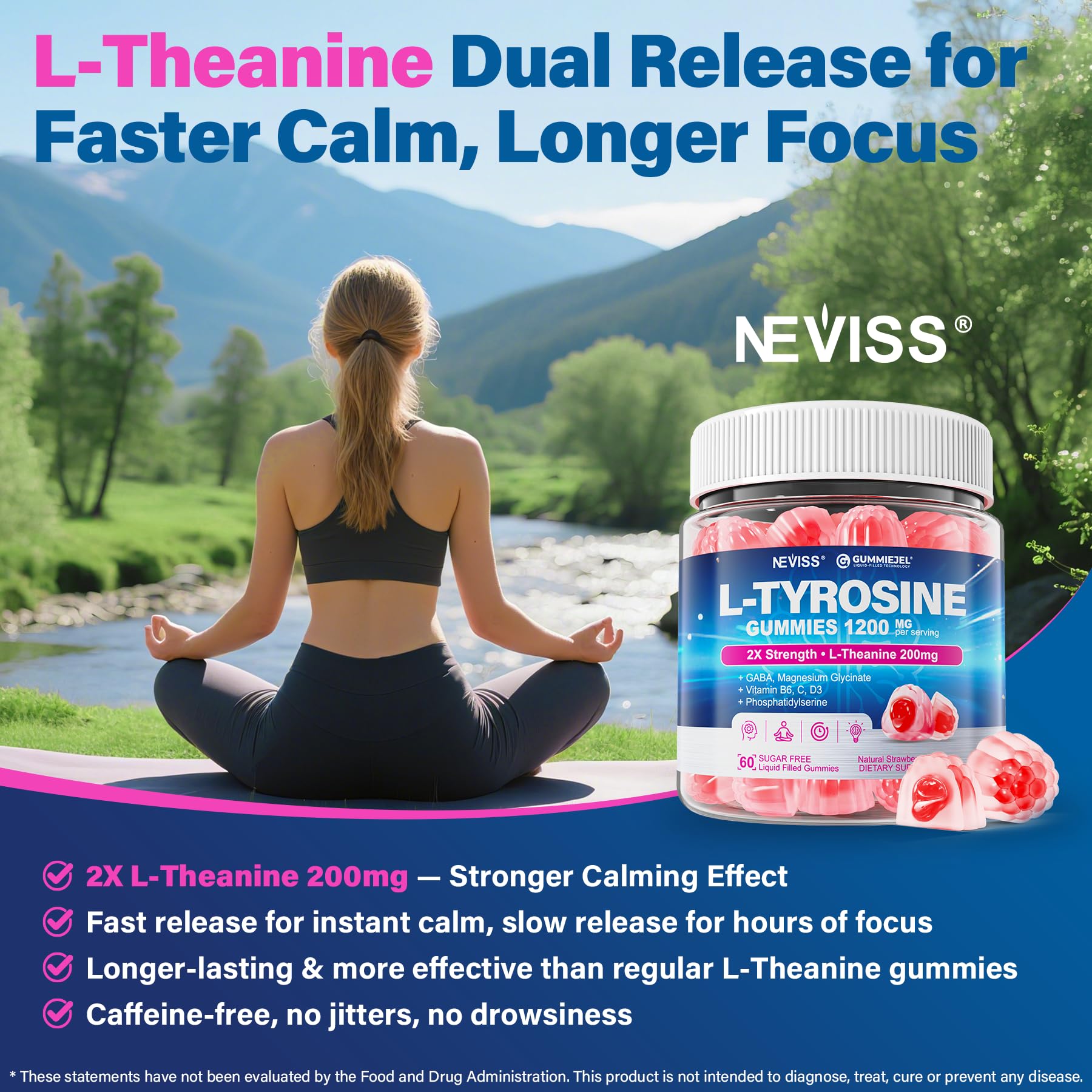 NEVISS L-Tyrosine & L-Theanine Gummies on a table