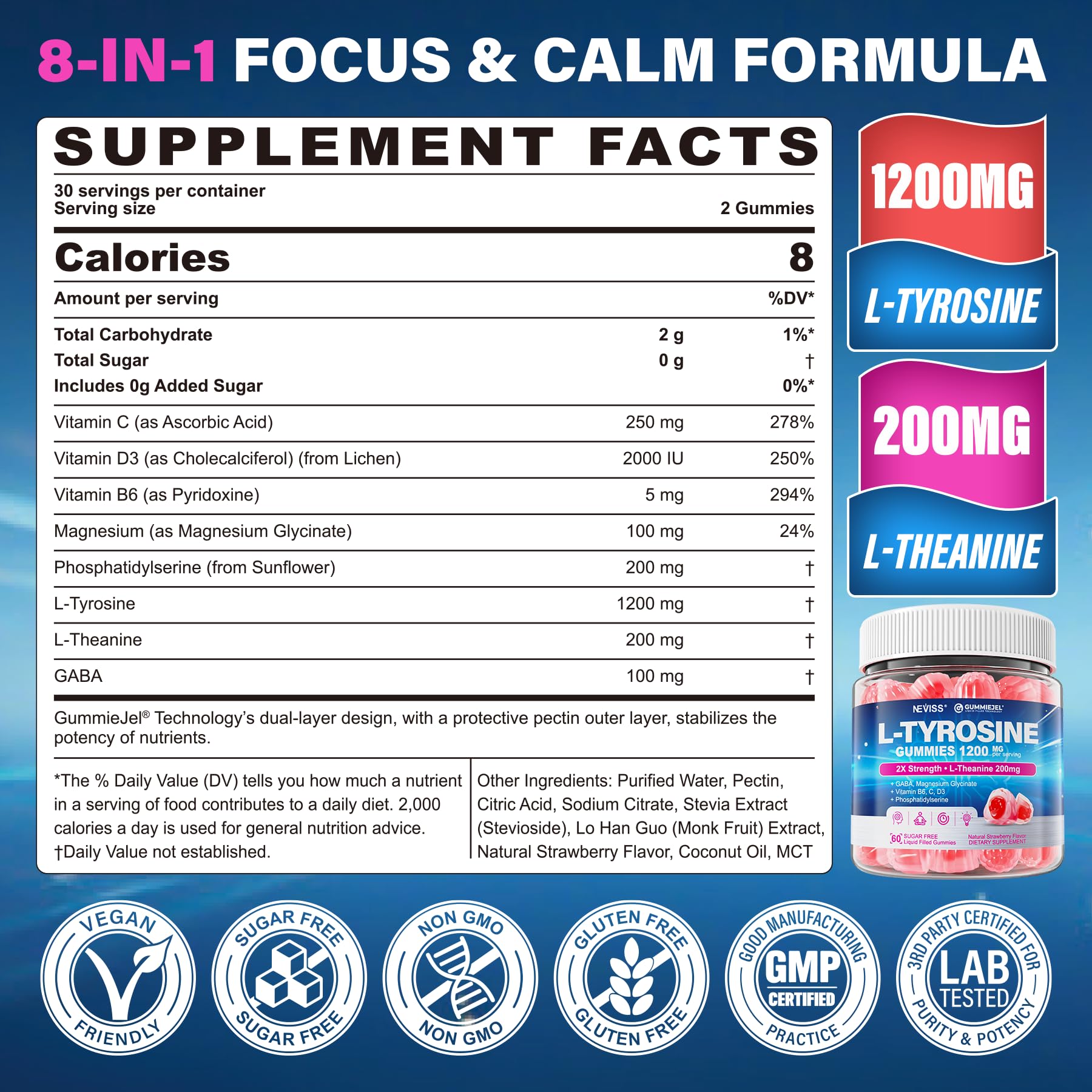 NEVISS L-Tyrosine & L-Theanine Gummies packaging