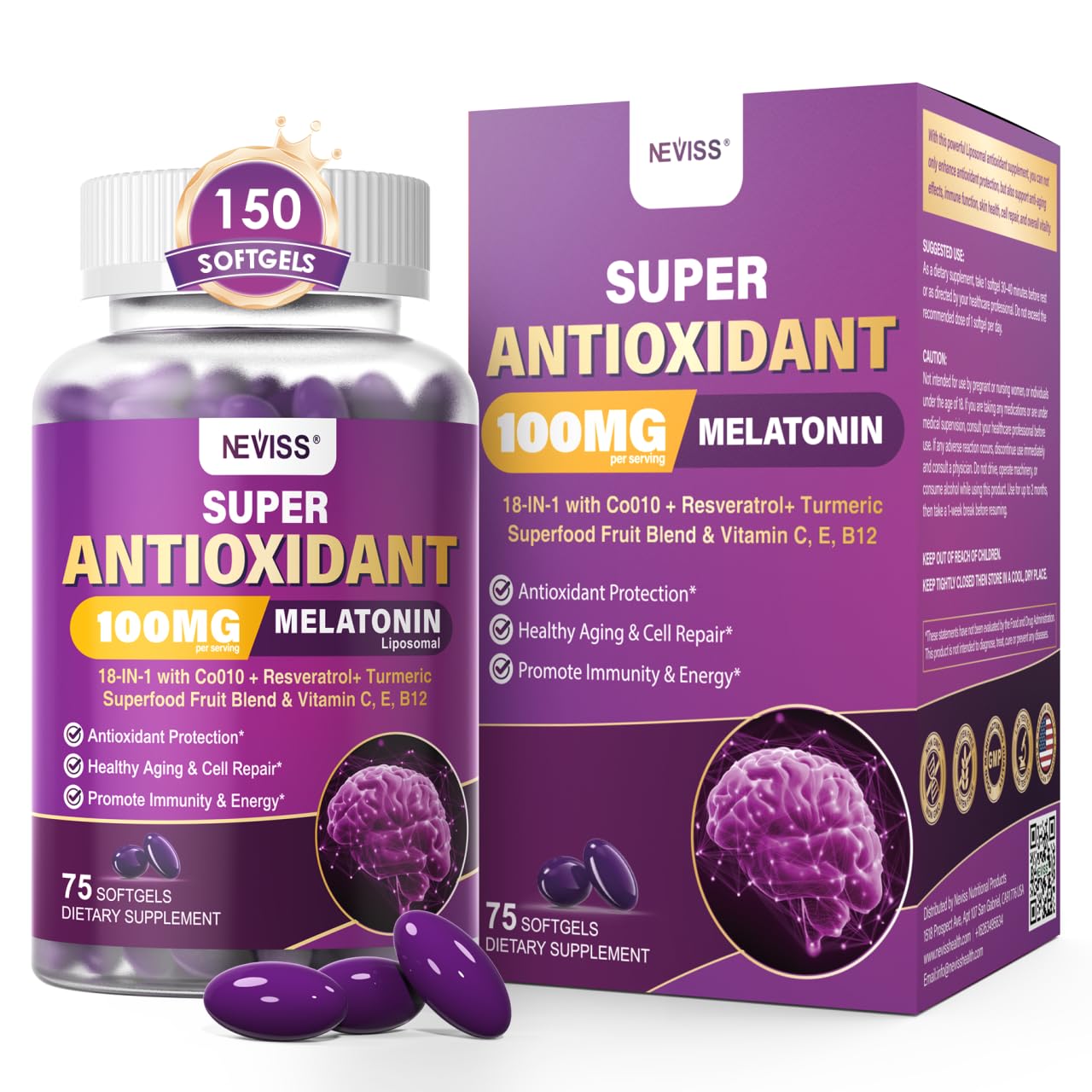 NEVISS Liposomal Melatonin 100mg softgel front view