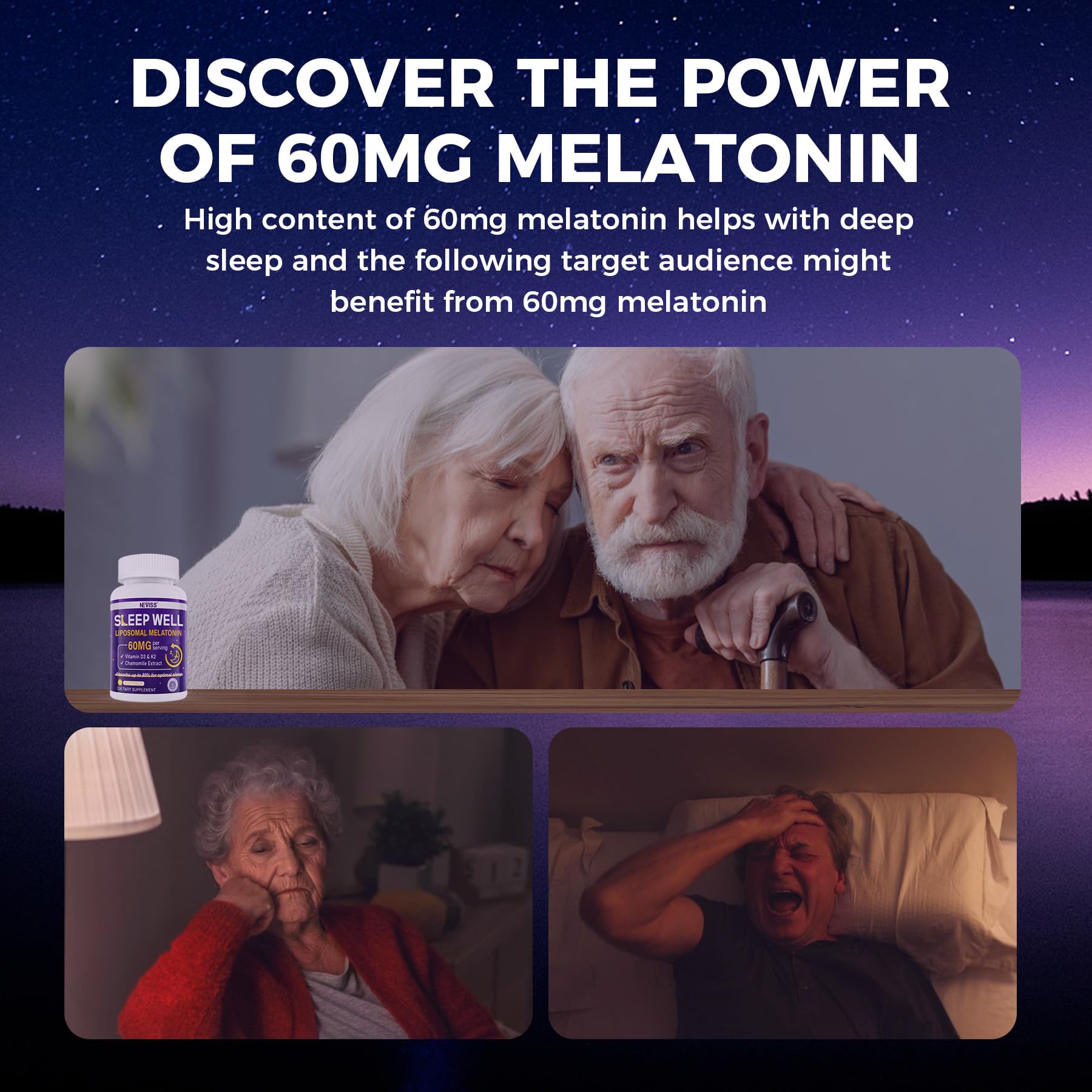 NEVISS Liposomal Melatonin 60mg capsules in a lifestyle setting