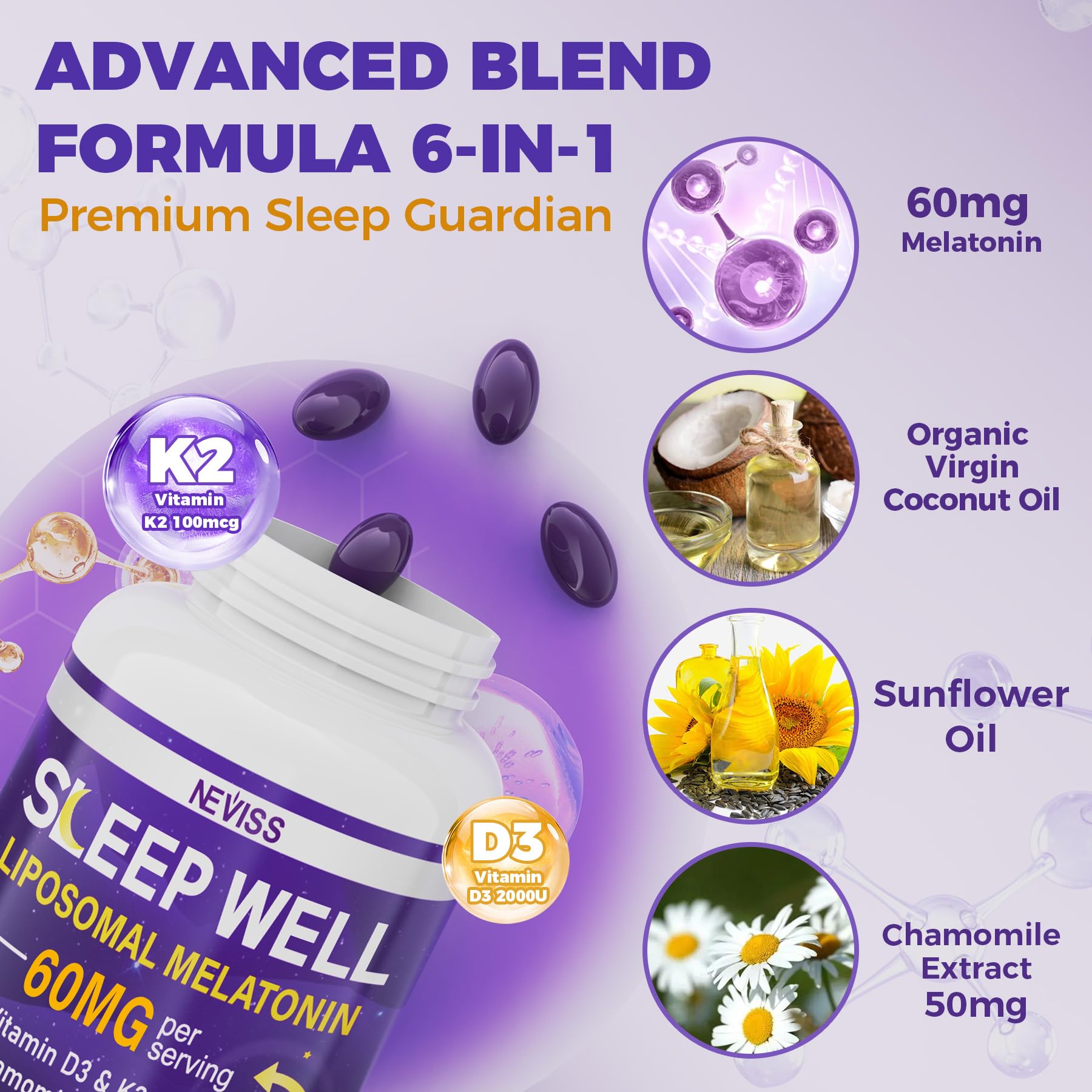 NEVISS Liposomal Melatonin 60mg capsules with a glass of water
