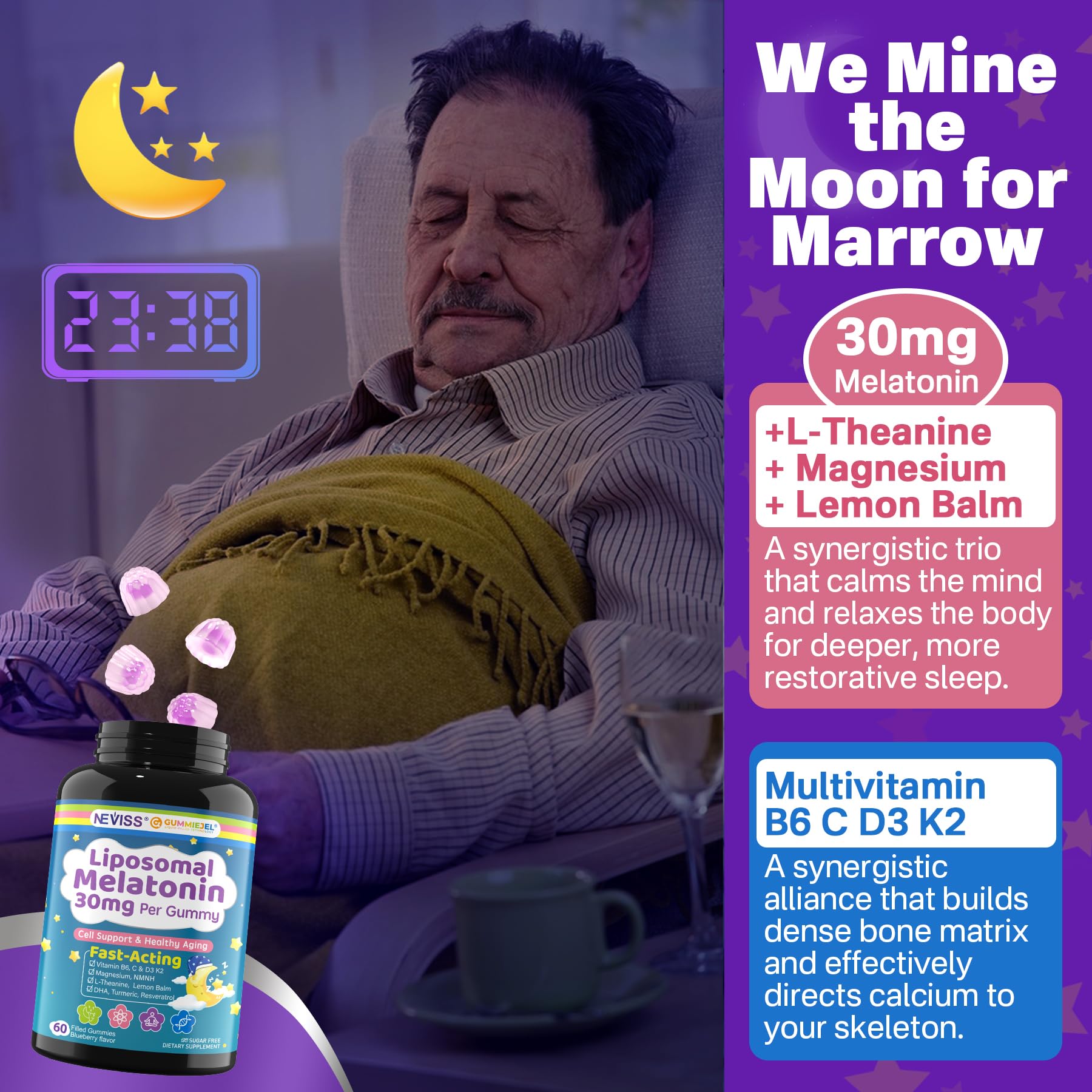 NEVISS Liposomal Melatonin Gummies 30mg gummy close-up