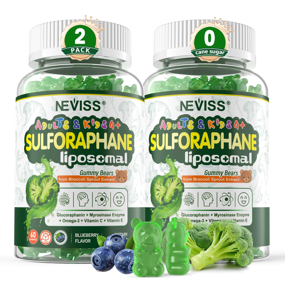 NEVISS Liposomal Sulforaphane Gummies bottle front view