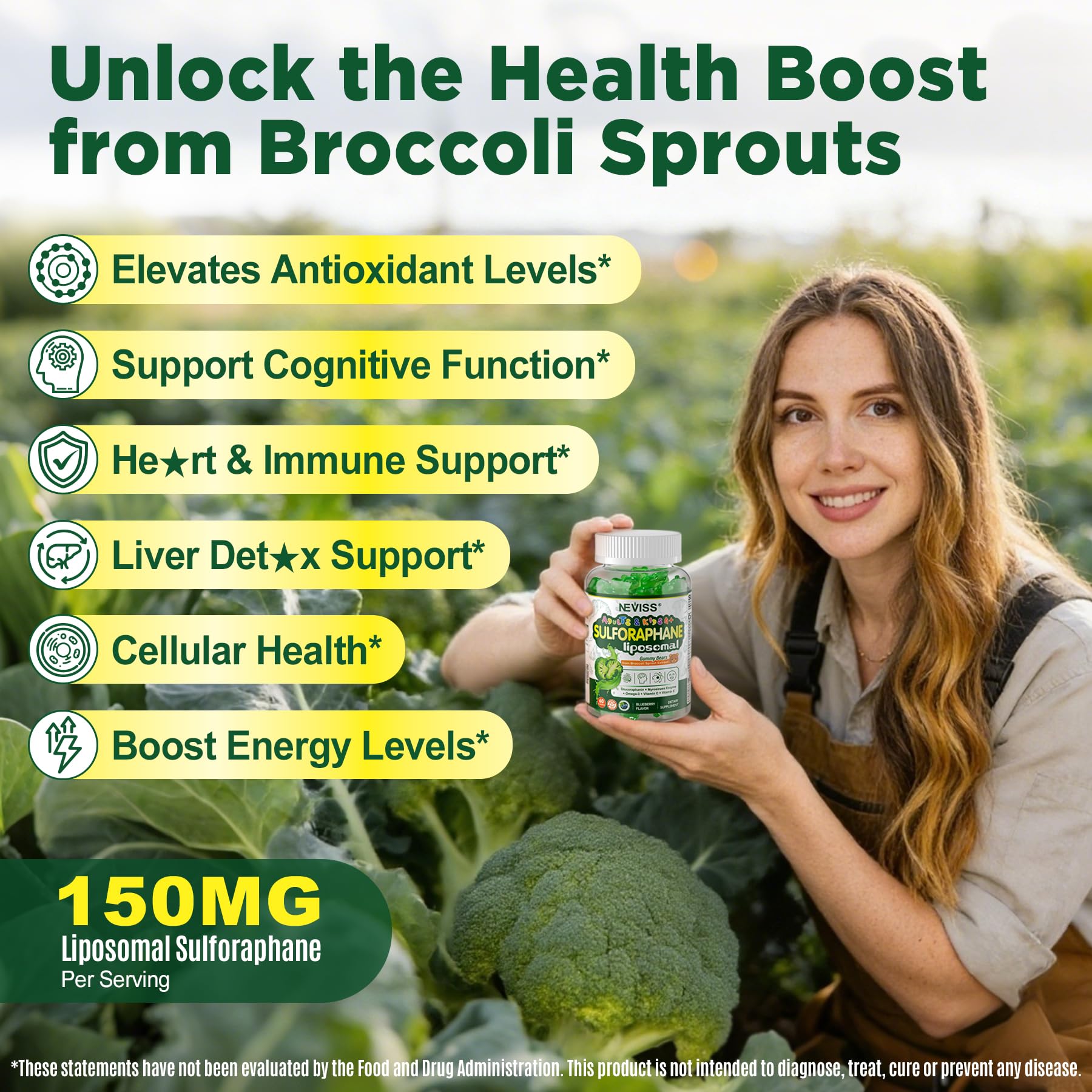 NEVISS Liposomal Sulforaphane Gummies gummies on a wooden table