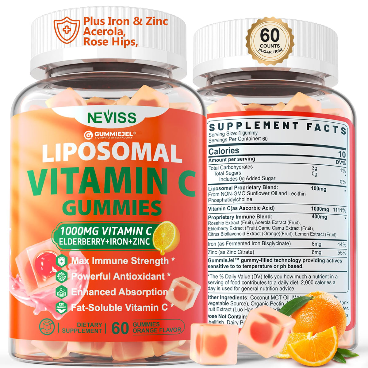 NEVISS Liposomal Vitamin C Gummies 1000mg front view