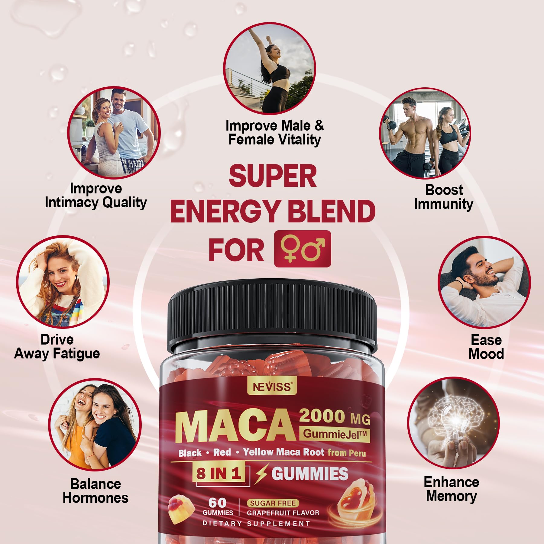 NEVISS Maca Gummies with Ashwagandha close-up