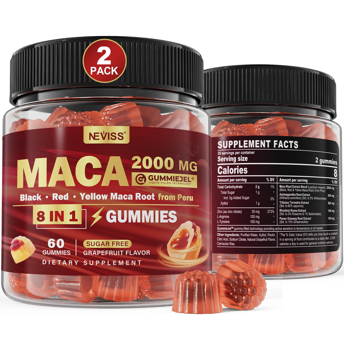 NEVISS Maca Gummies with Ashwagandha front view