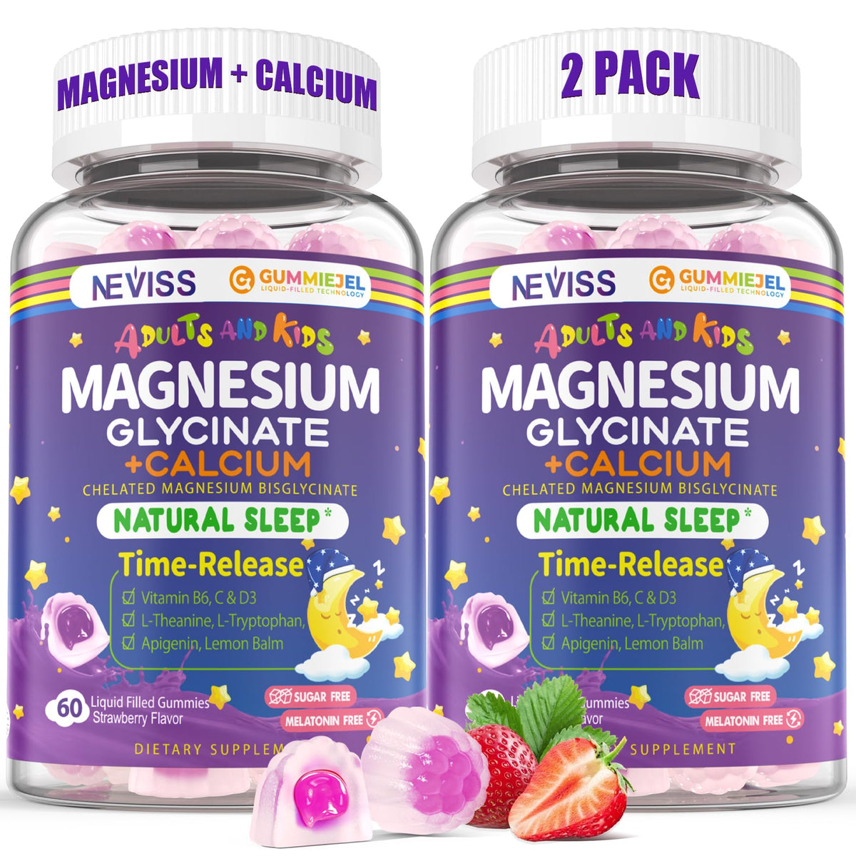 NEVISS Magnesium + Calcium Gummies front view packaging