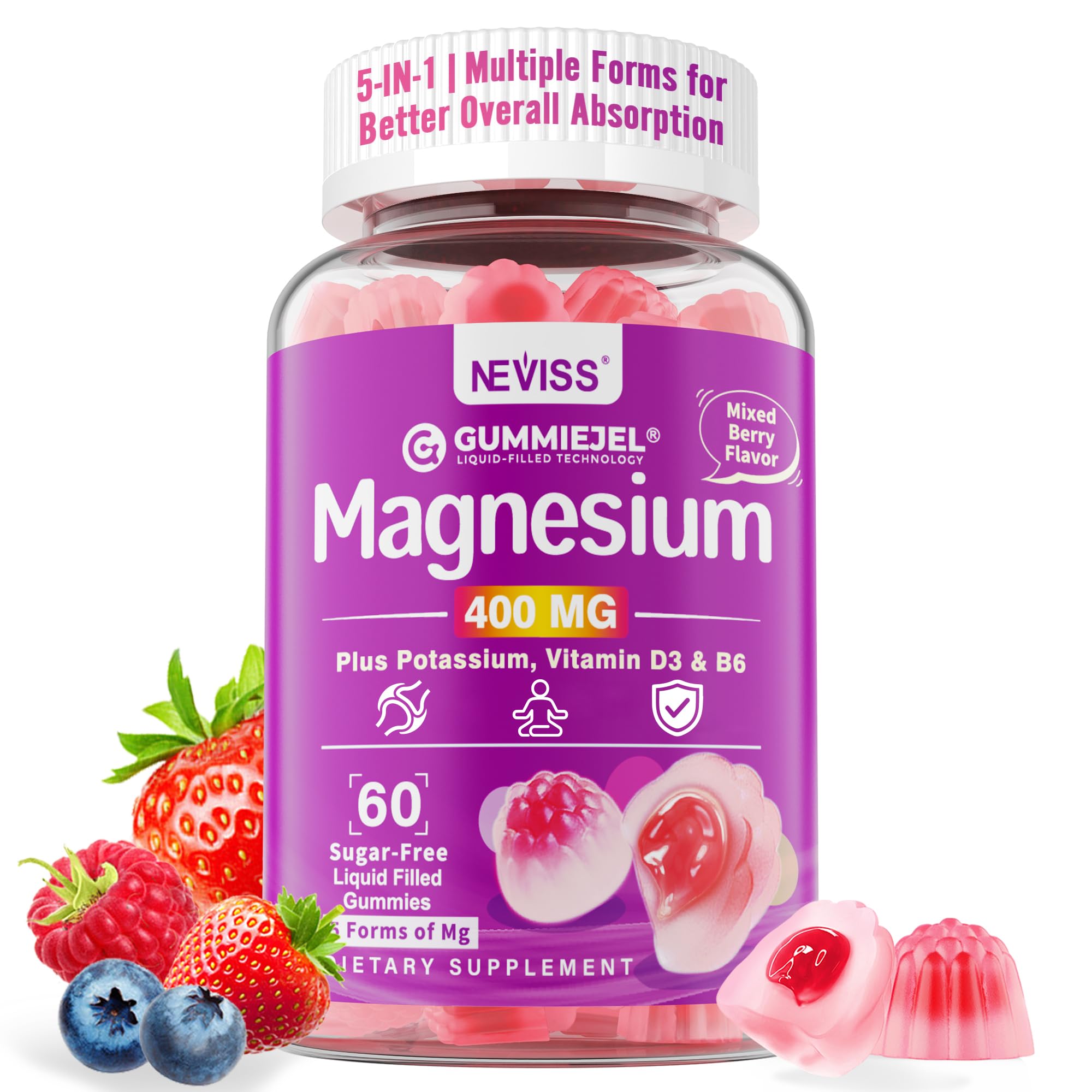 NEVISS Magnesium Complex Gummies 400mg front view with packaging
