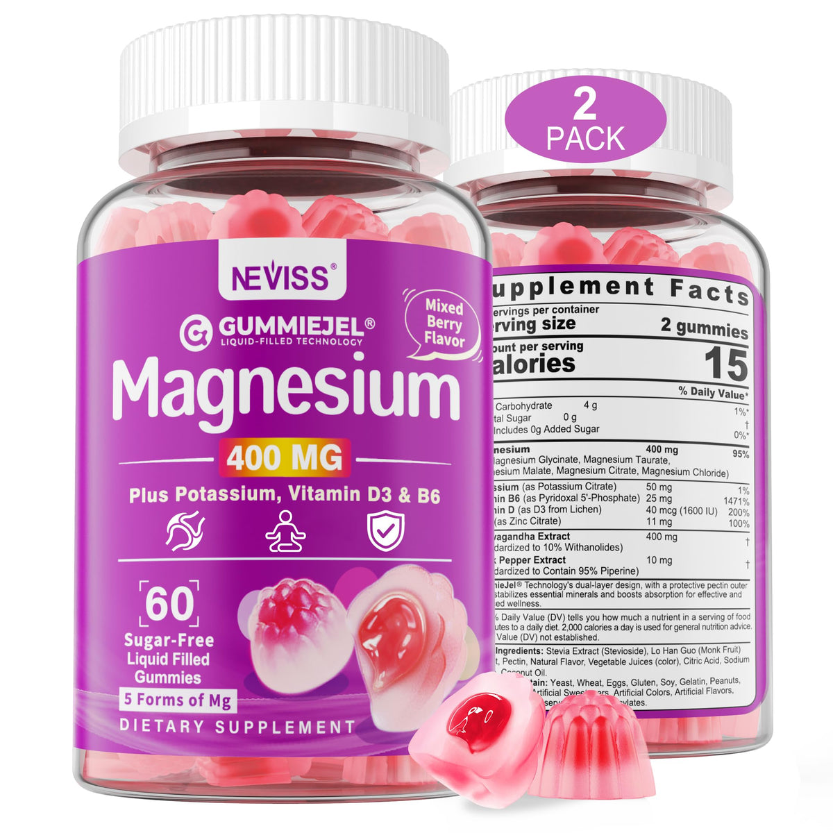 NEVISS Magnesium Gummies front view with mixed berry flavour