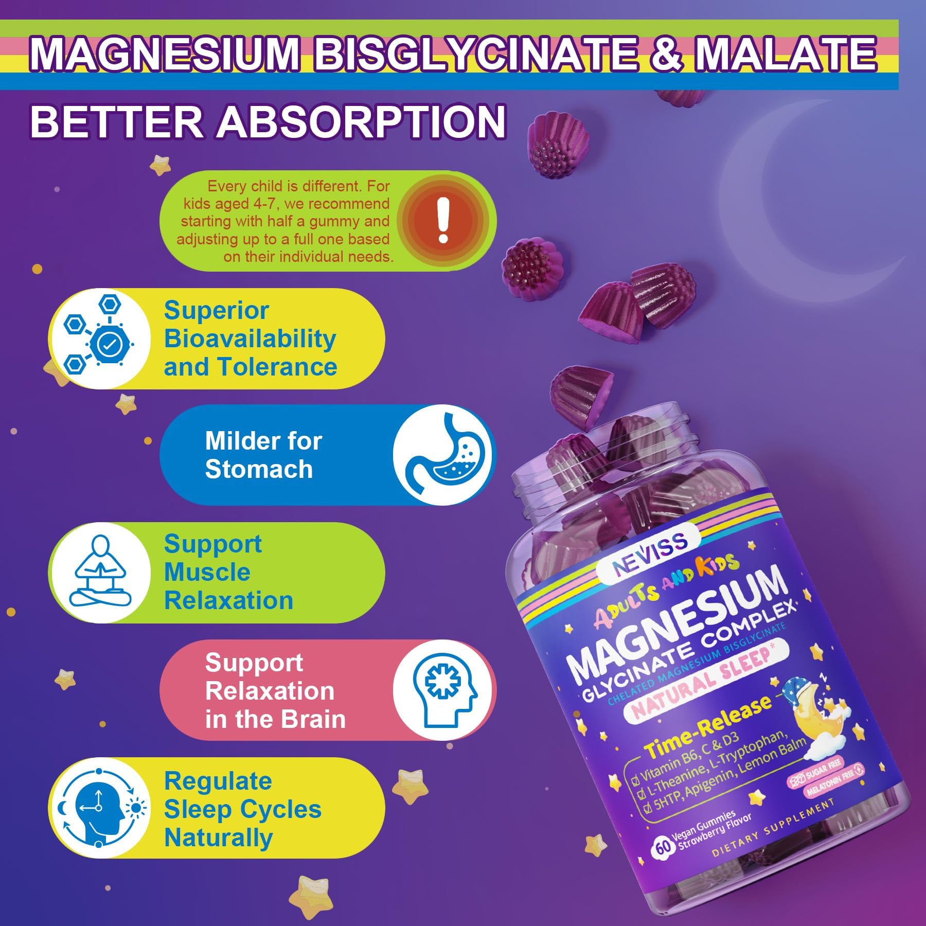 NEVISS Magnesium Gummies with a measuring spoon