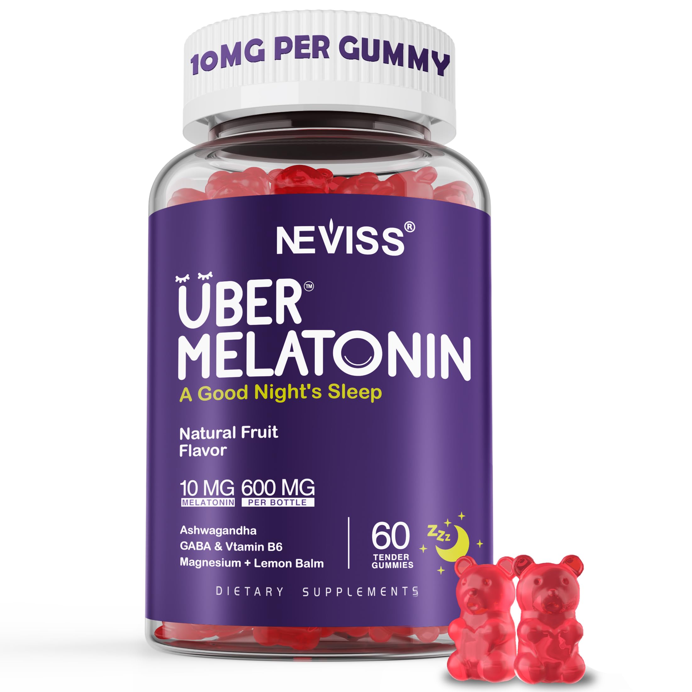 NEVISS Melatonin 10mg Gummies front view with packaging