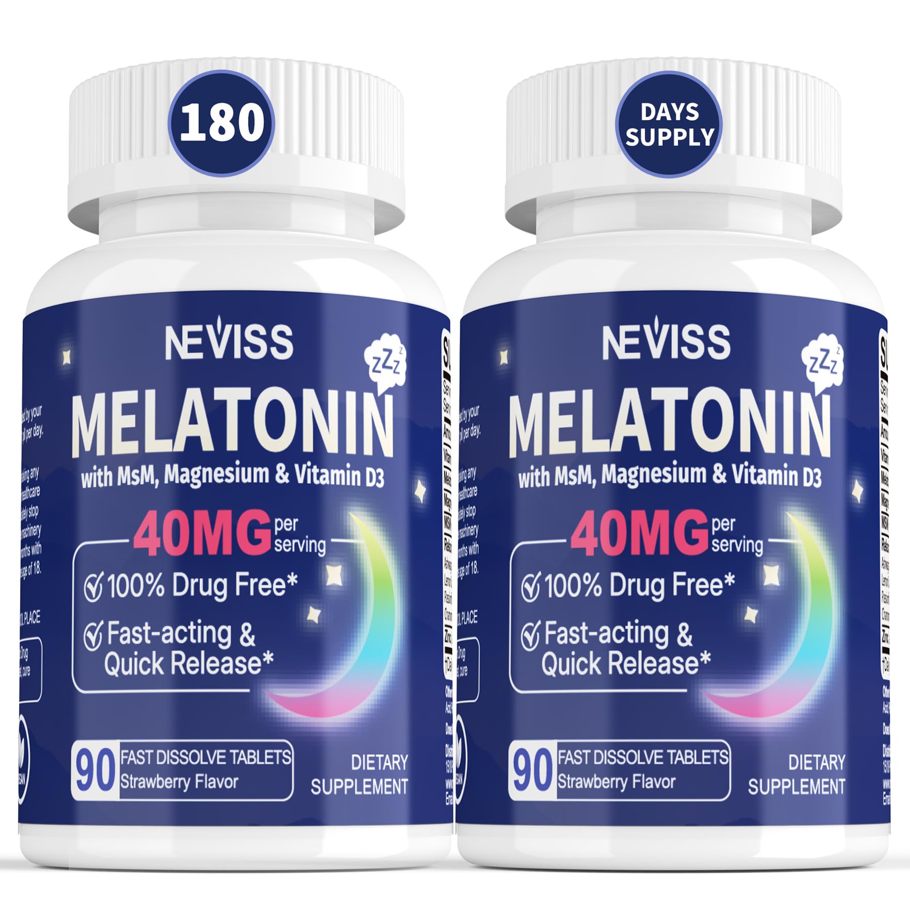 NEVISS Melatonin Sleep Supplement 40mg chewable tablets front view