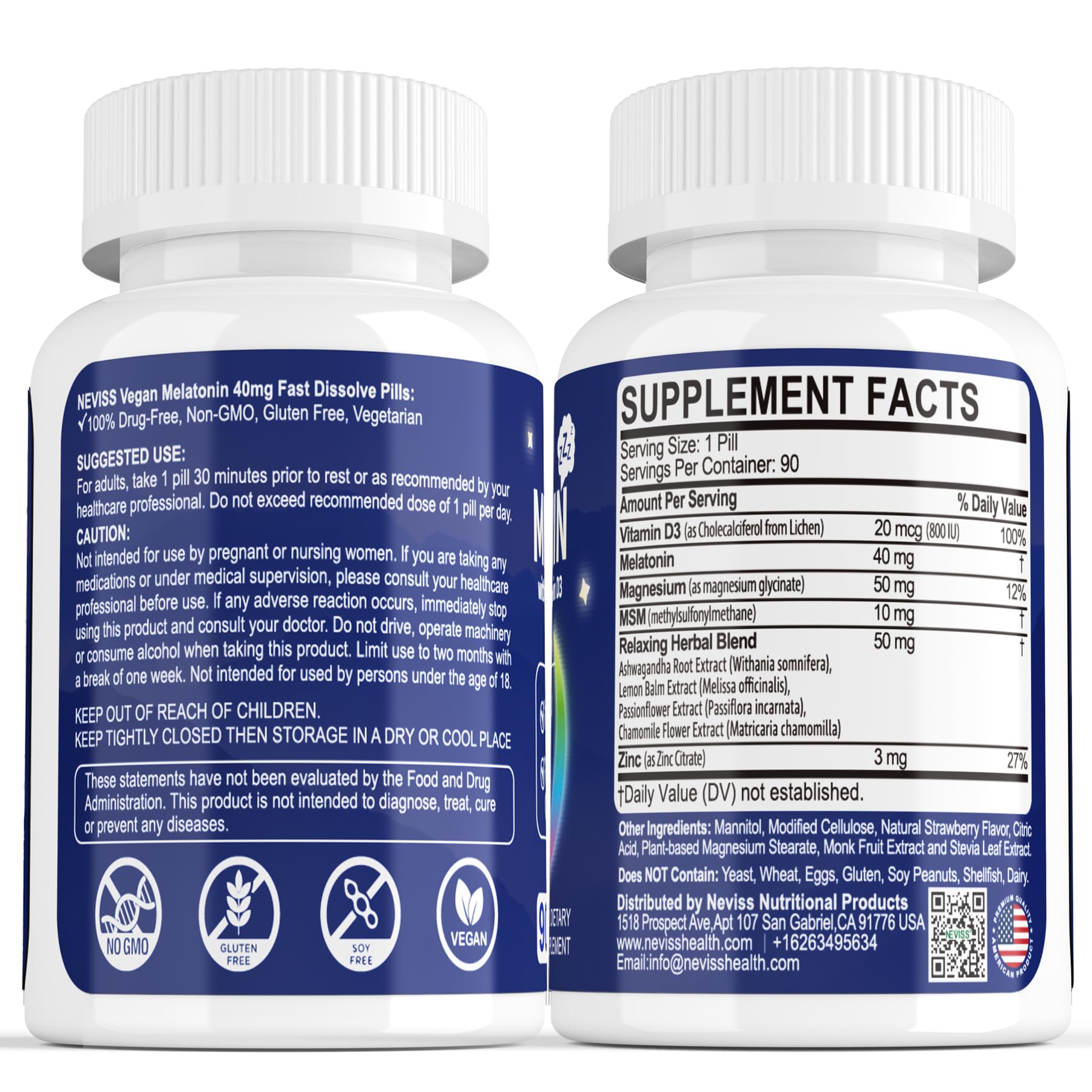 NEVISS Melatonin Sleep Supplement tablets on a wooden table