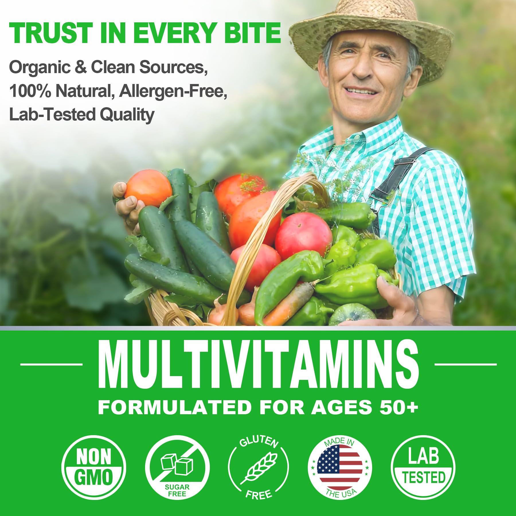 NEVISS Men's Multivitamin Gummies 50+ with a glass of water