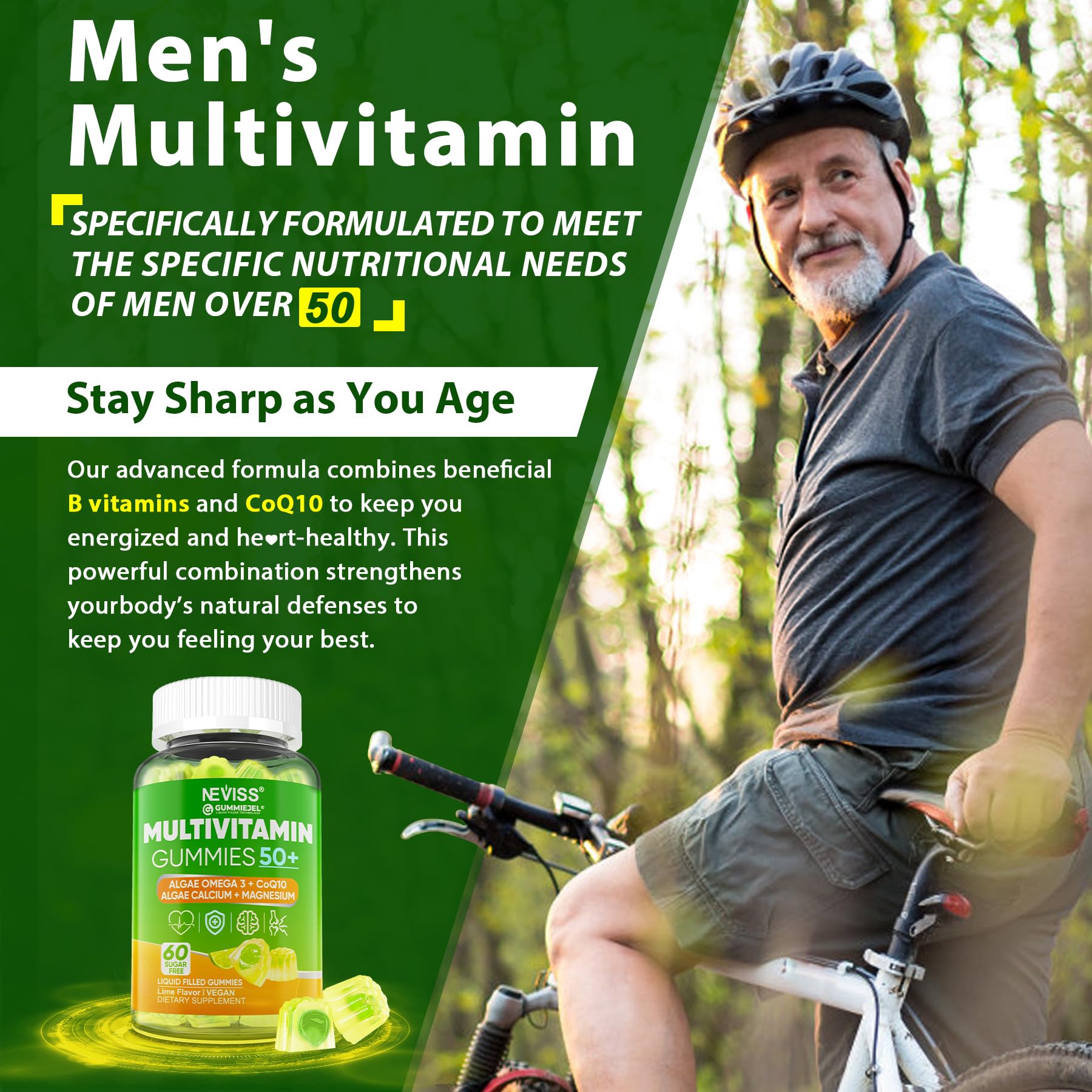 NEVISS Men's Multivitamin Gummies 50+ with ingredients list