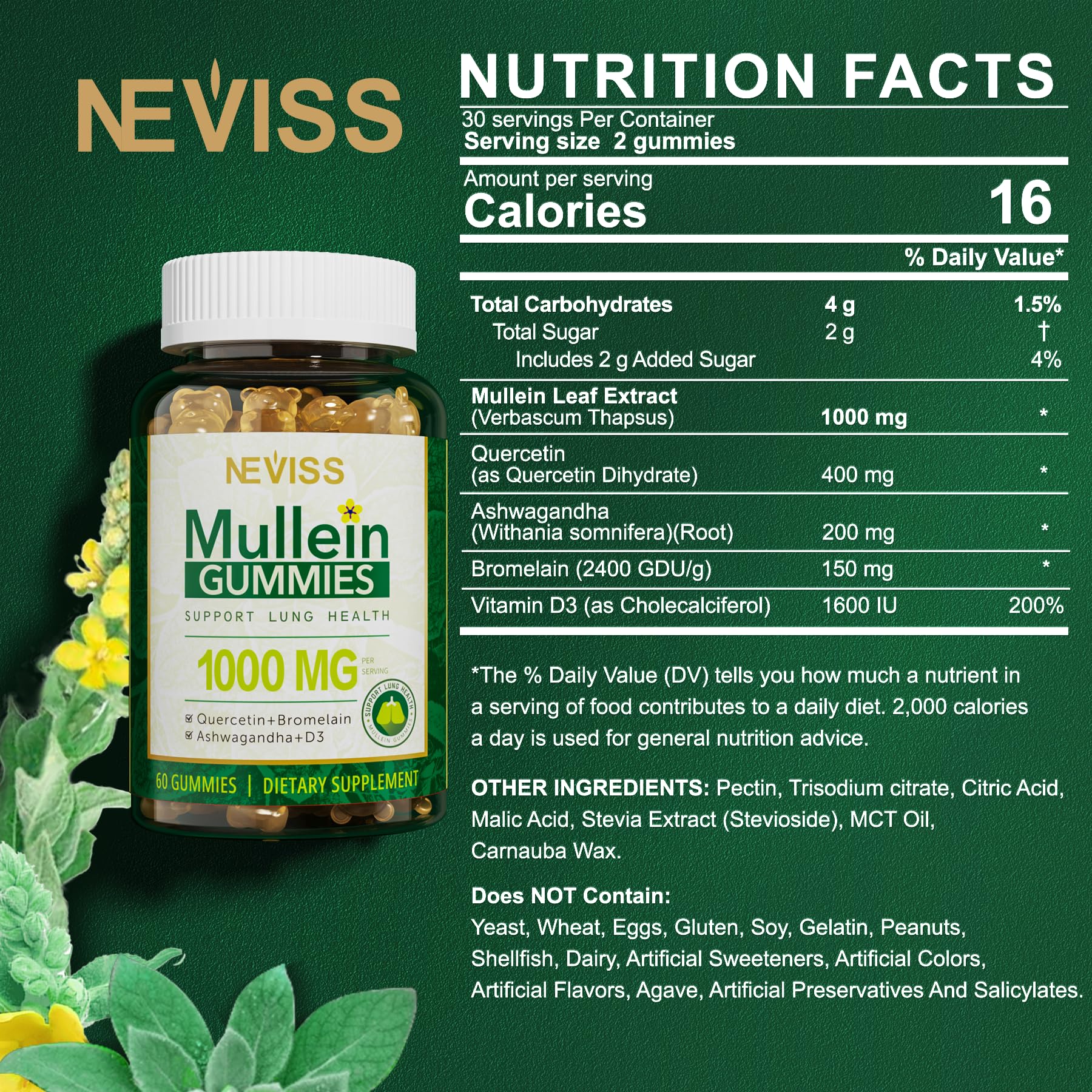 NEVISS Mullein Leaf Gummies close-up showing texture