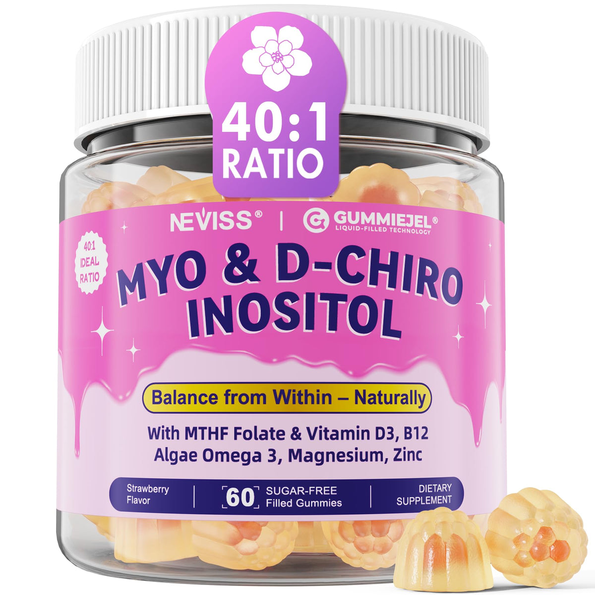 NEVISS Myo Inositol & D Chiro Inositol Gummies front view