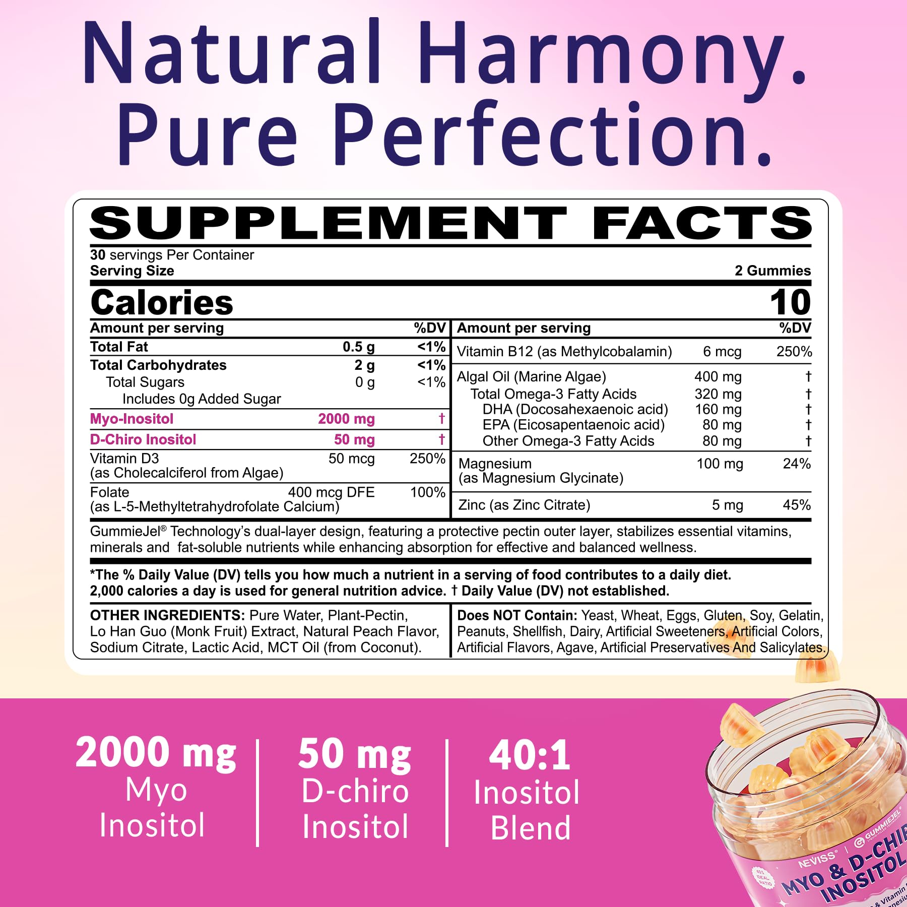 NEVISS Myo Inositol Gummies packaging with fruity flavour