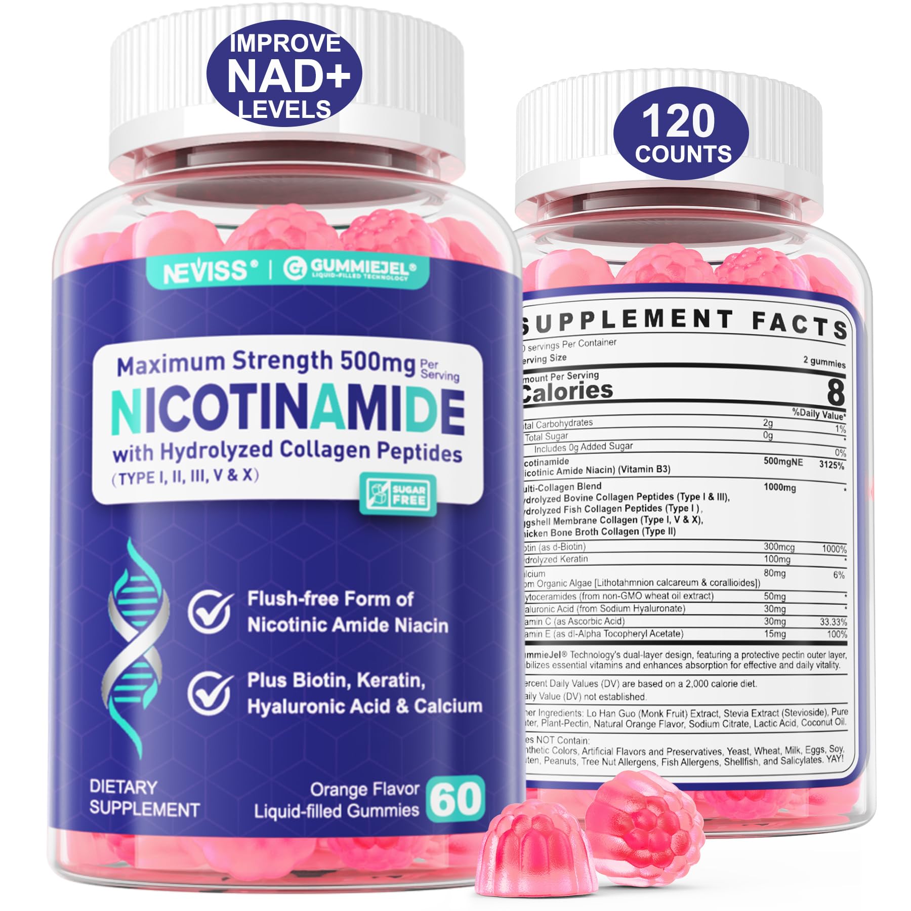NEVISS Nicotinamide Gummies 500mg bottle front view