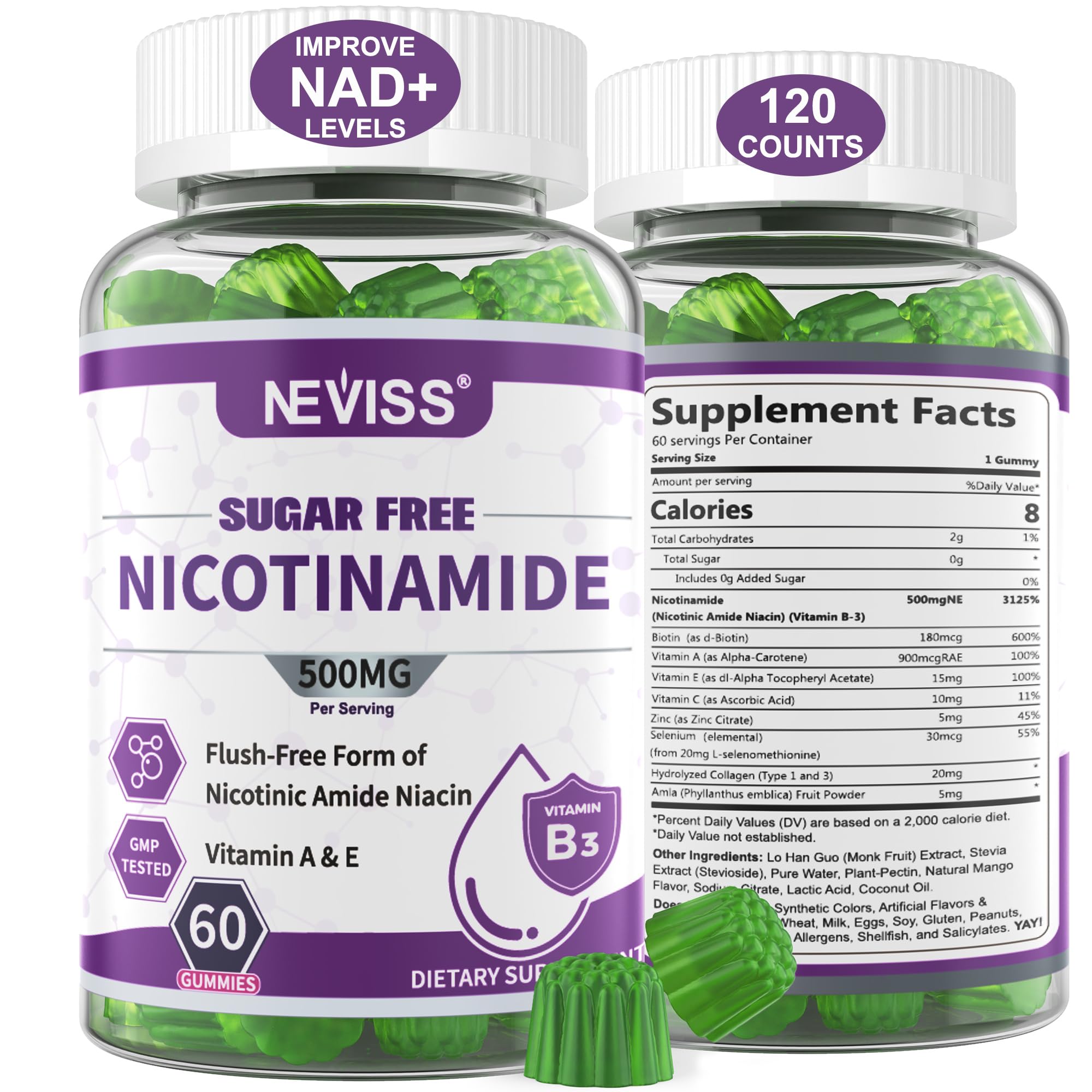 NEVISS Nicotinamide Gummies 500mg bottle front view