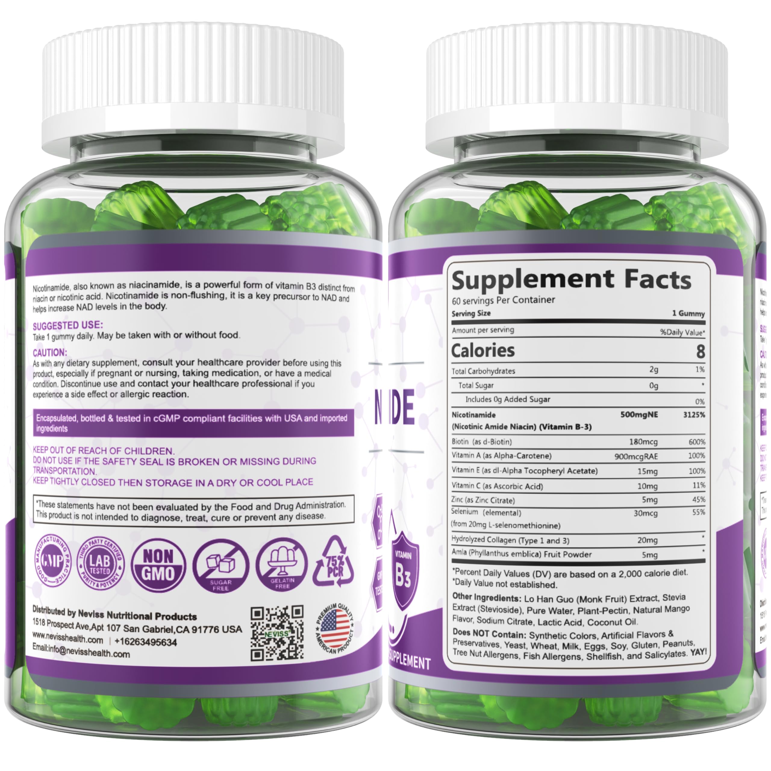 NEVISS Nicotinamide Gummies on a wooden table