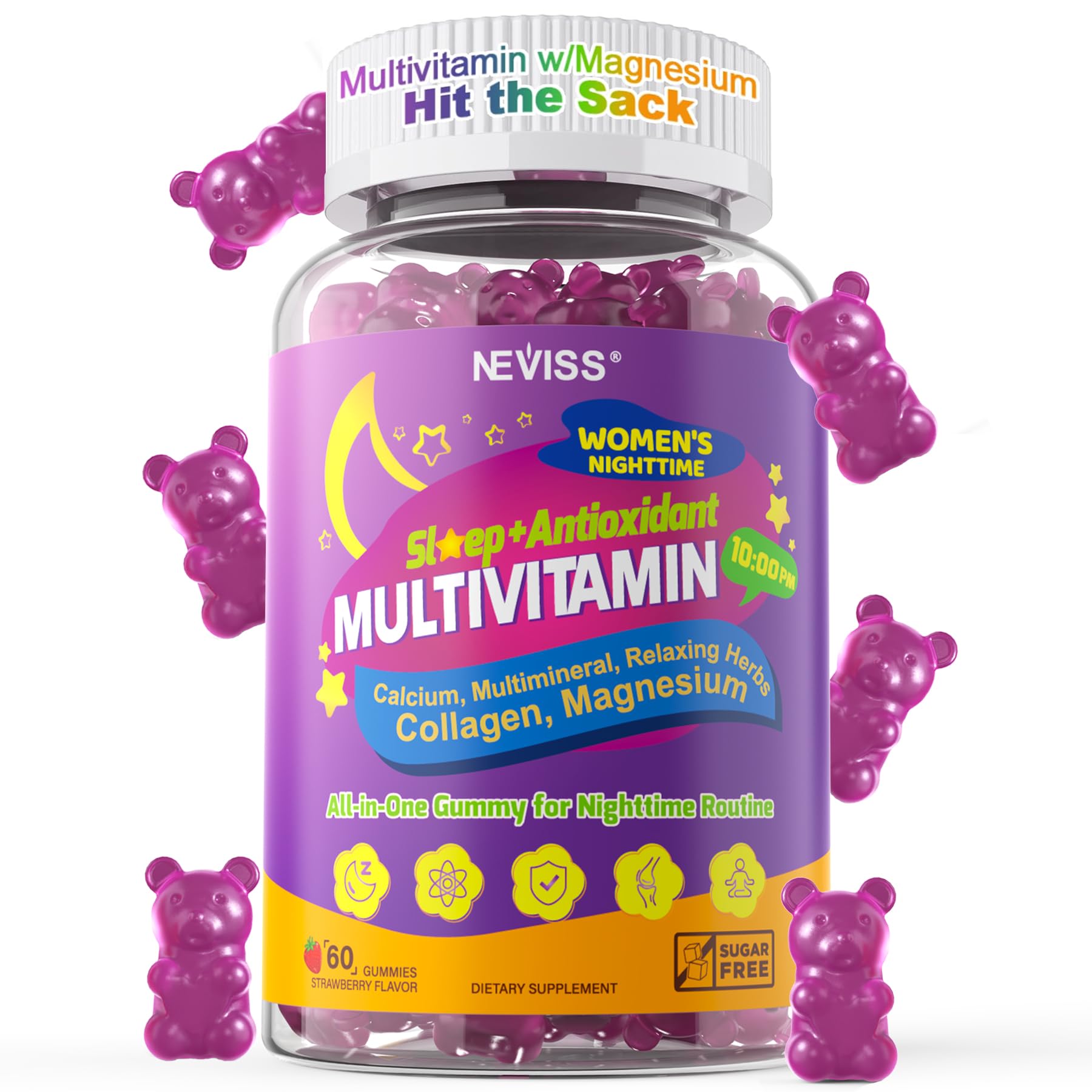 NEVISS Nighttime Multivitamin Gummies front view with packaging