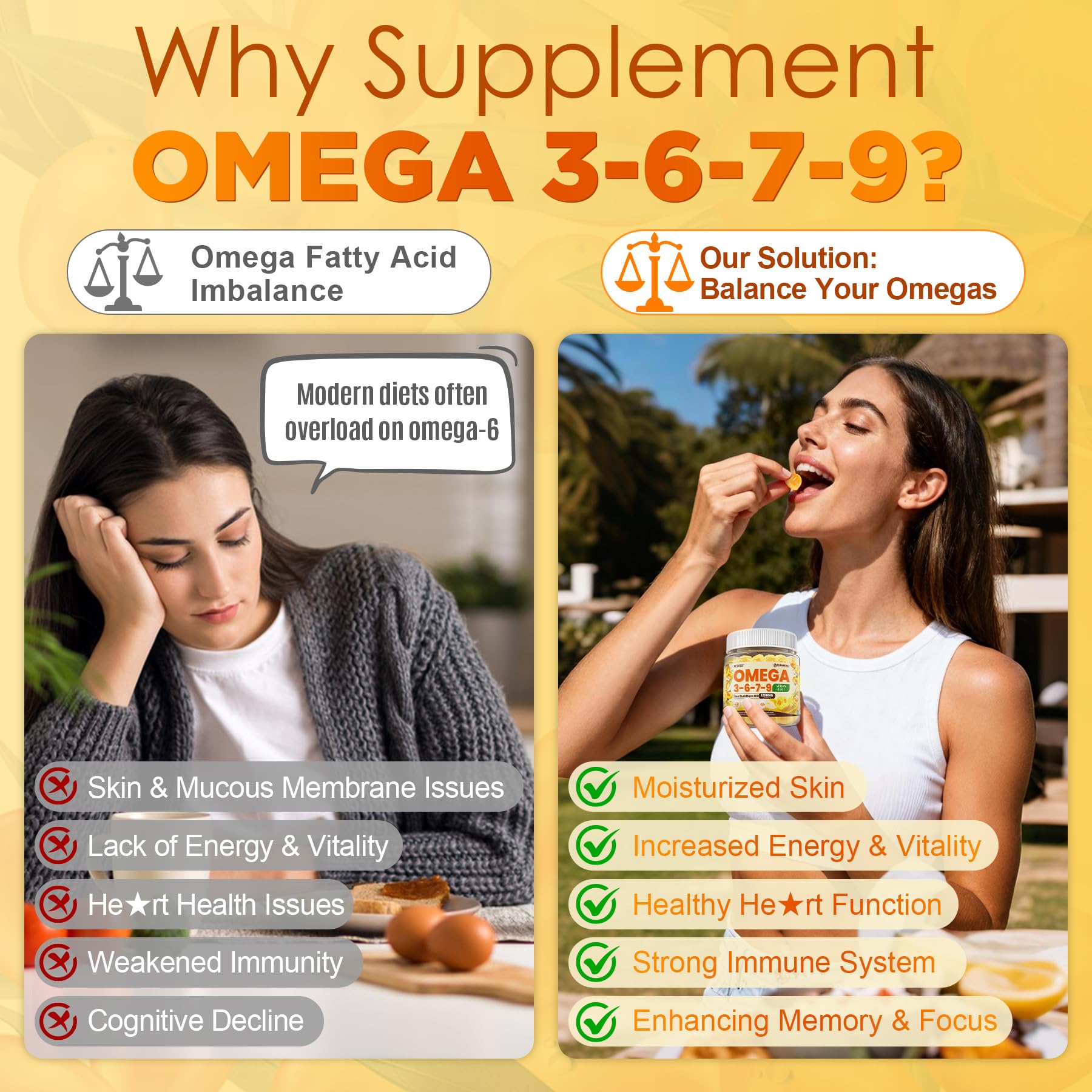 NEVISS Omega 3-6-7-9 Gummies opened jar showing gummies