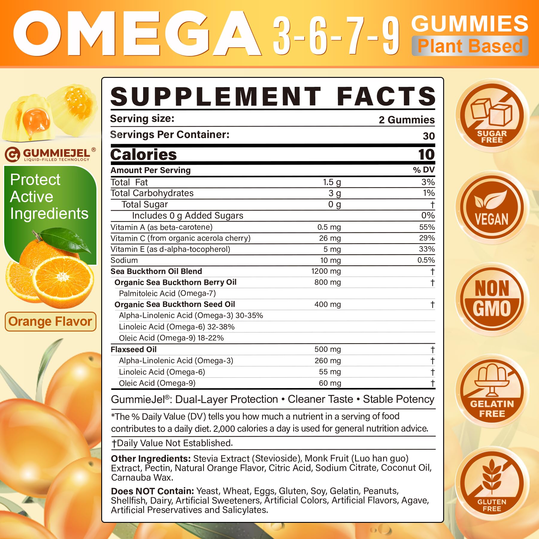 NEVISS Omega 3-6-7-9 Gummies side view showing nutritional information