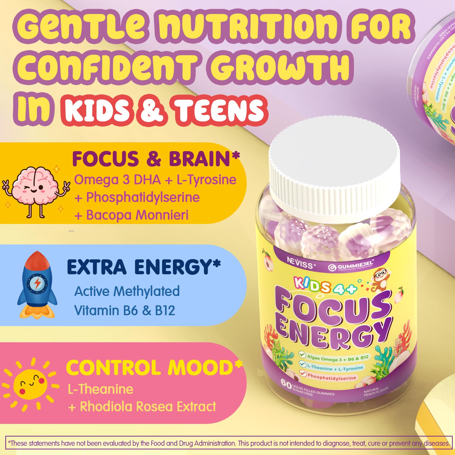 NEVISS Omega 3-6-9 Gummies displayed with ingredients