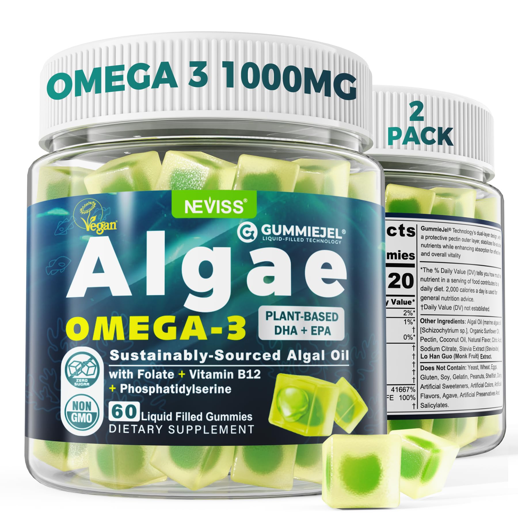 NEVISS Omega-3 Algae Oil Gummies 1000mg front view