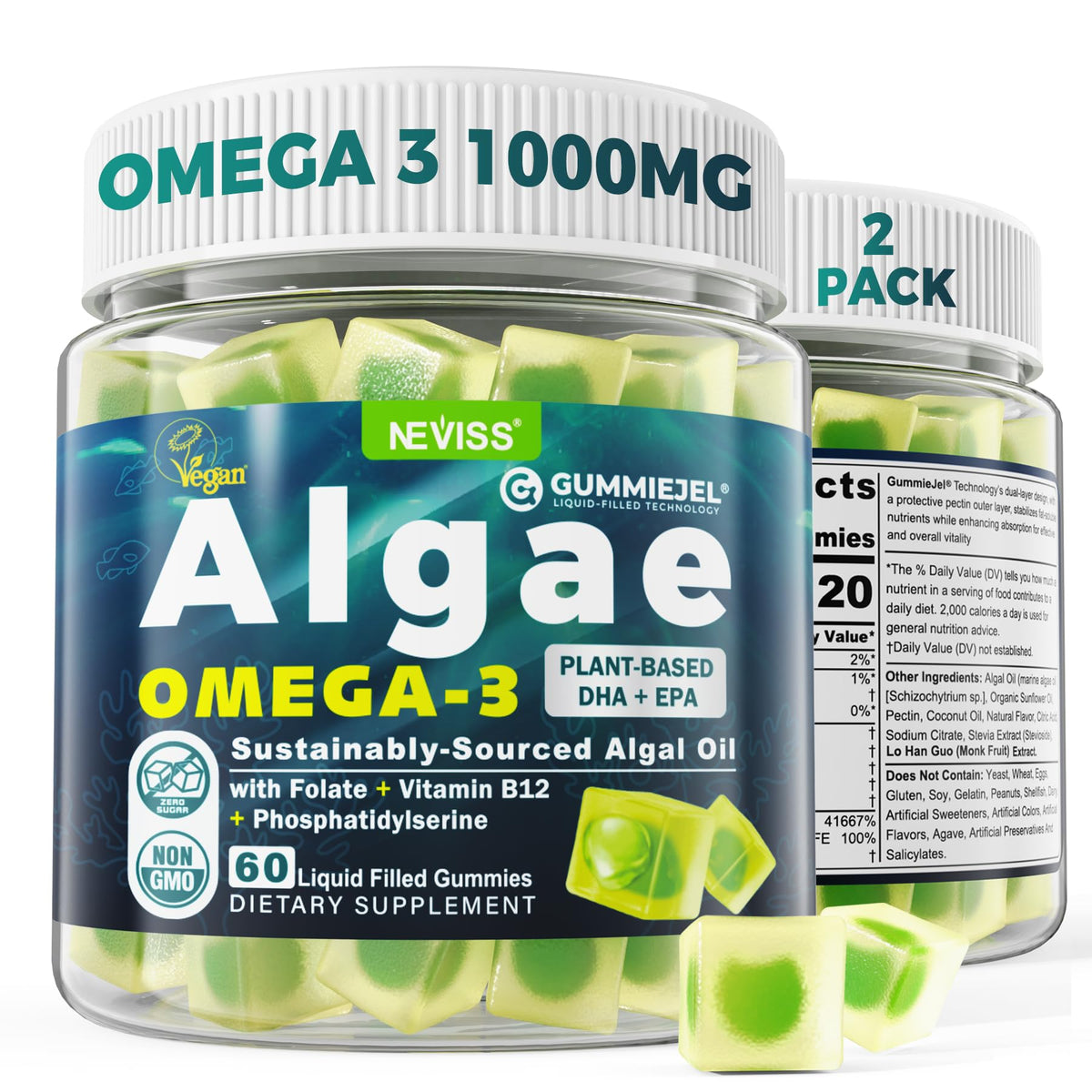 NEVISS Omega-3 Algae Oil Gummies 1000mg front view