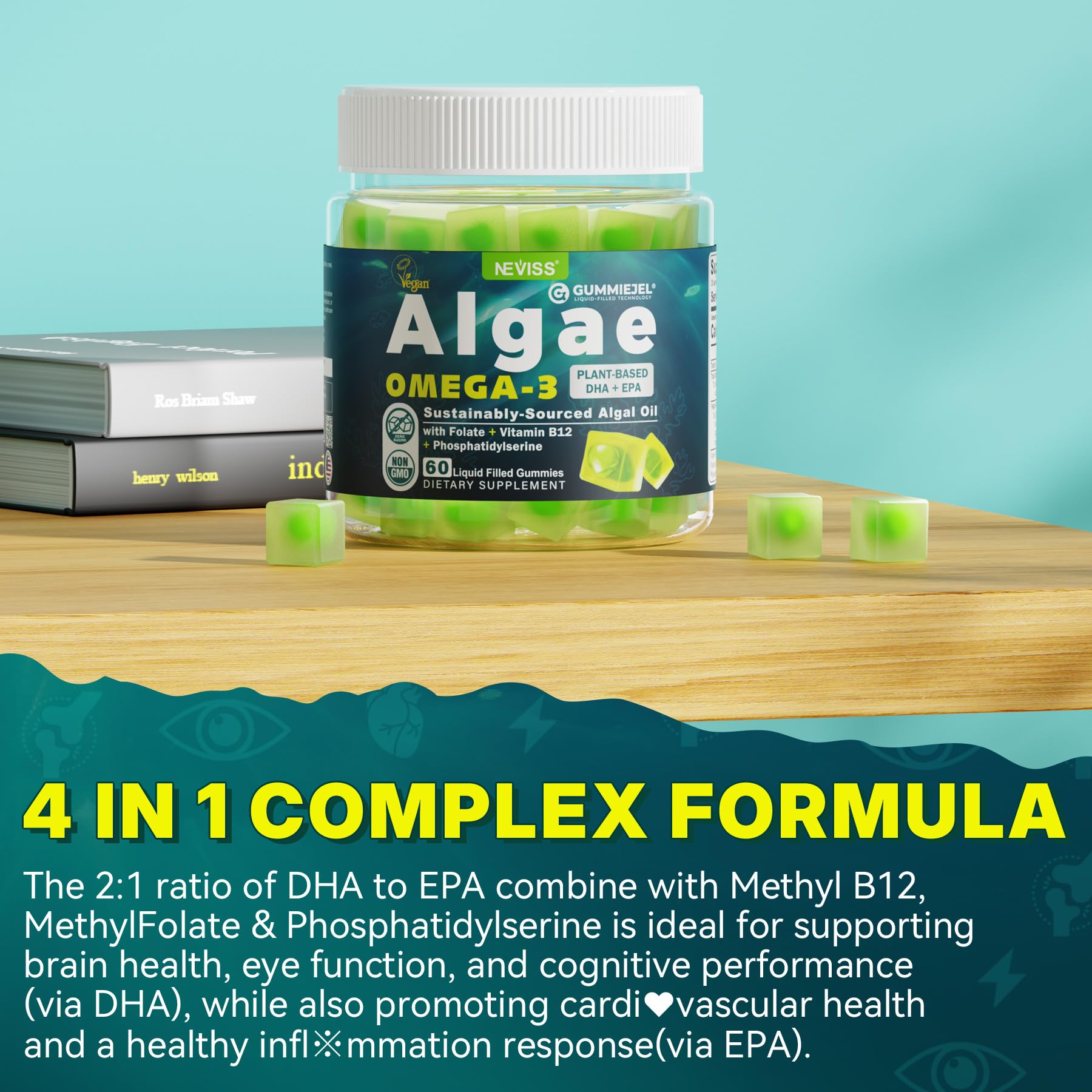 NEVISS Omega-3 Algae Oil Gummies 1000mg side view