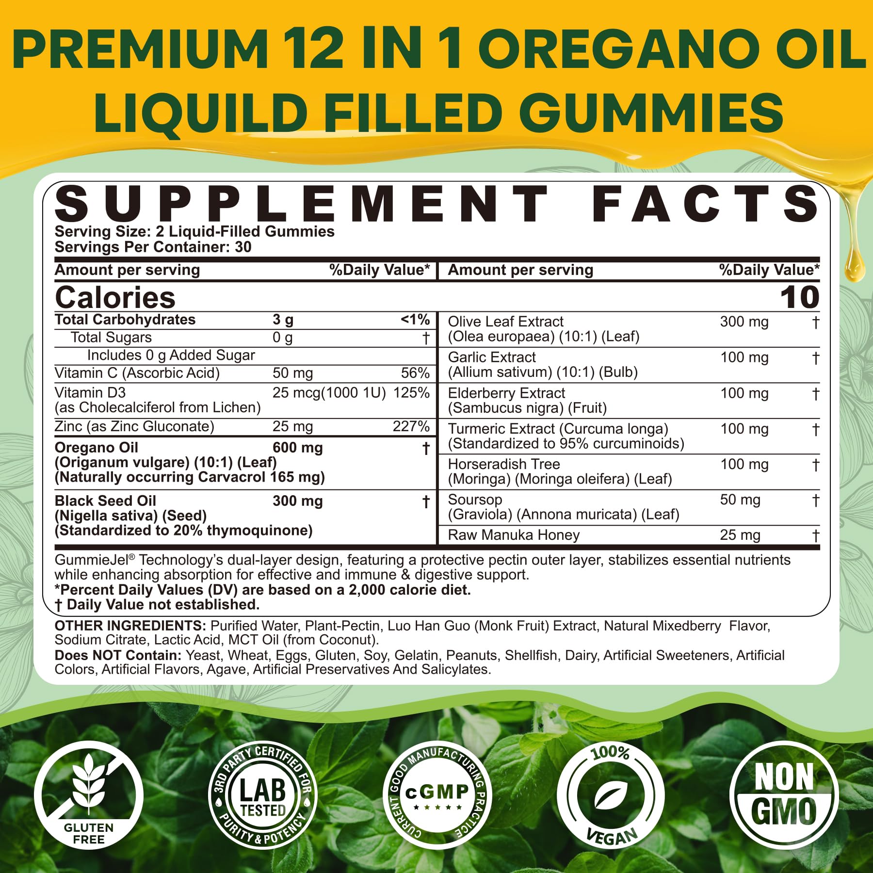 NEVISS Oregano Oil Gummies mixed berry flavour close-up