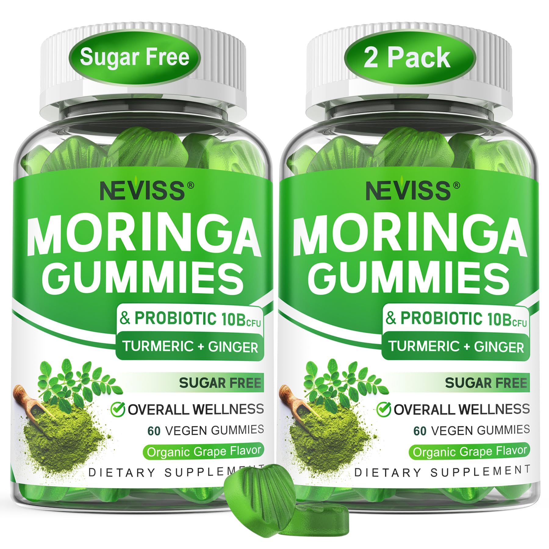 NEVISS Organic Moringa Gummies front view with packaging