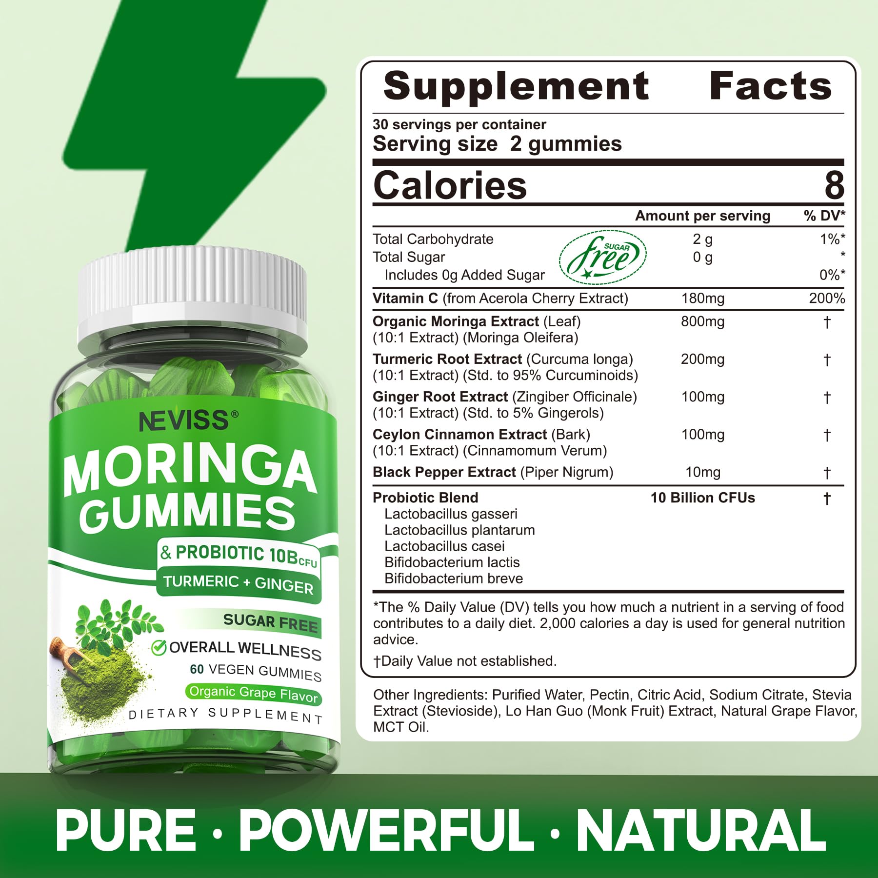 NEVISS Organic Moringa Gummies grape flavour close-up