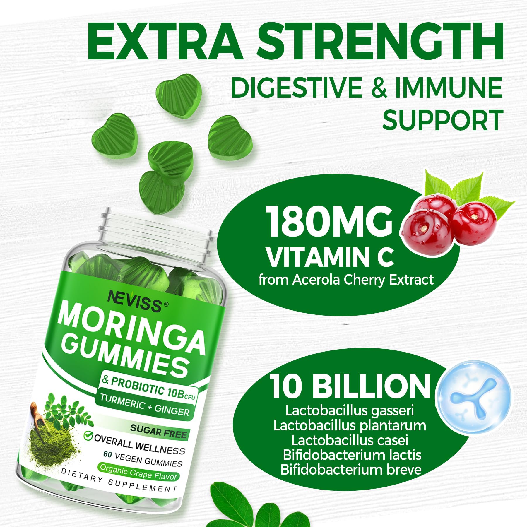 NEVISS Organic Moringa Gummies nutritional information