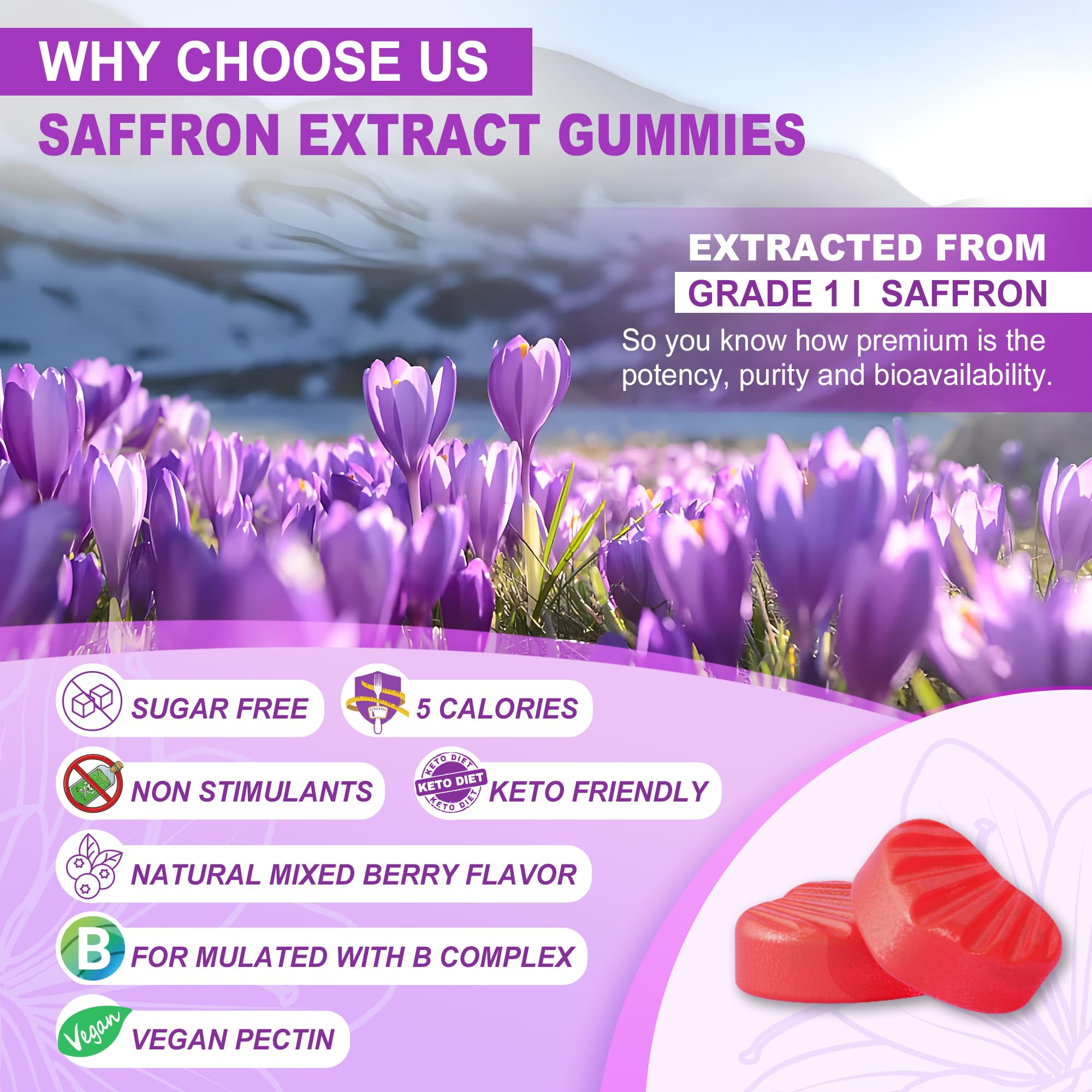 NEVISS Organic Saffron Extract Gummies with a measuring spoon
