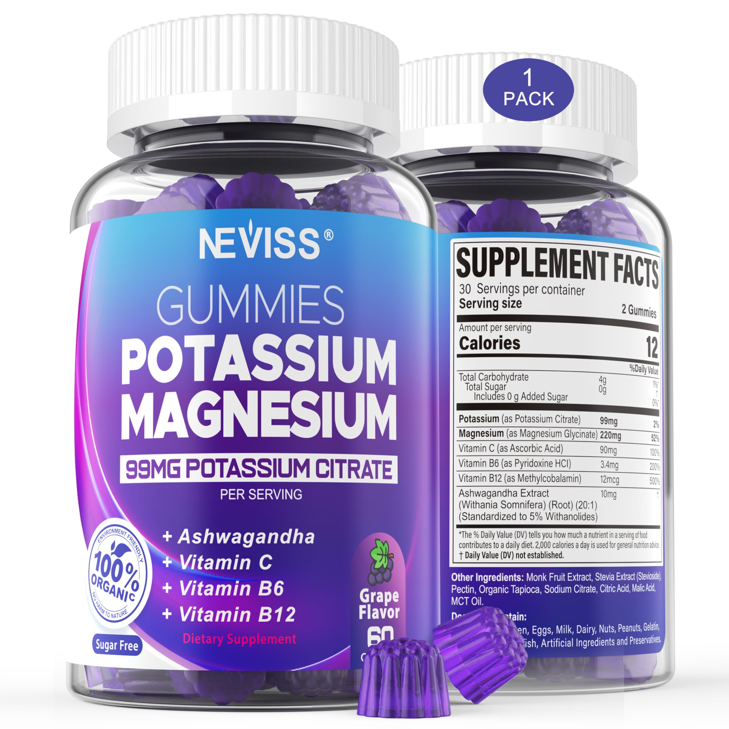 NEVISS Potassium Magnesium Gummies front view packaging