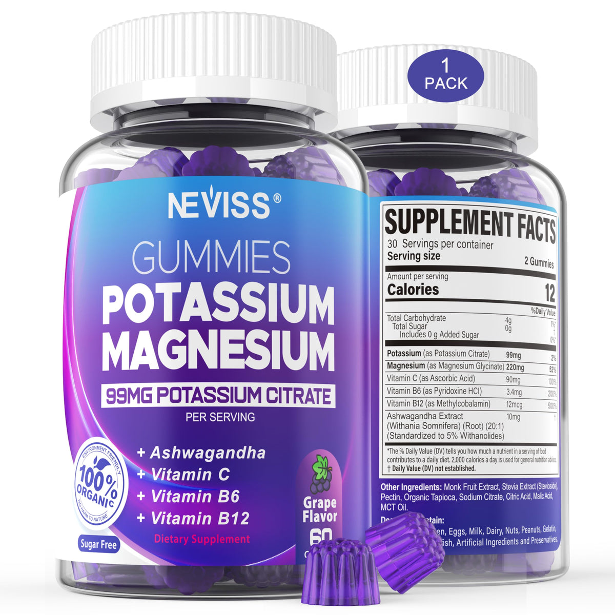 NEVISS Potassium Magnesium Gummies front view packaging