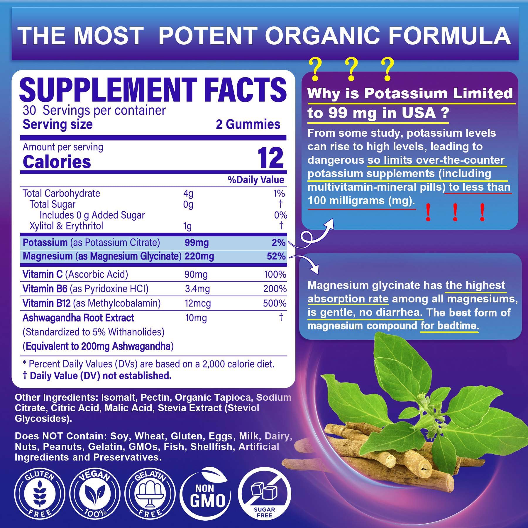 NEVISS Potassium Magnesium Gummies side view showing ingredients