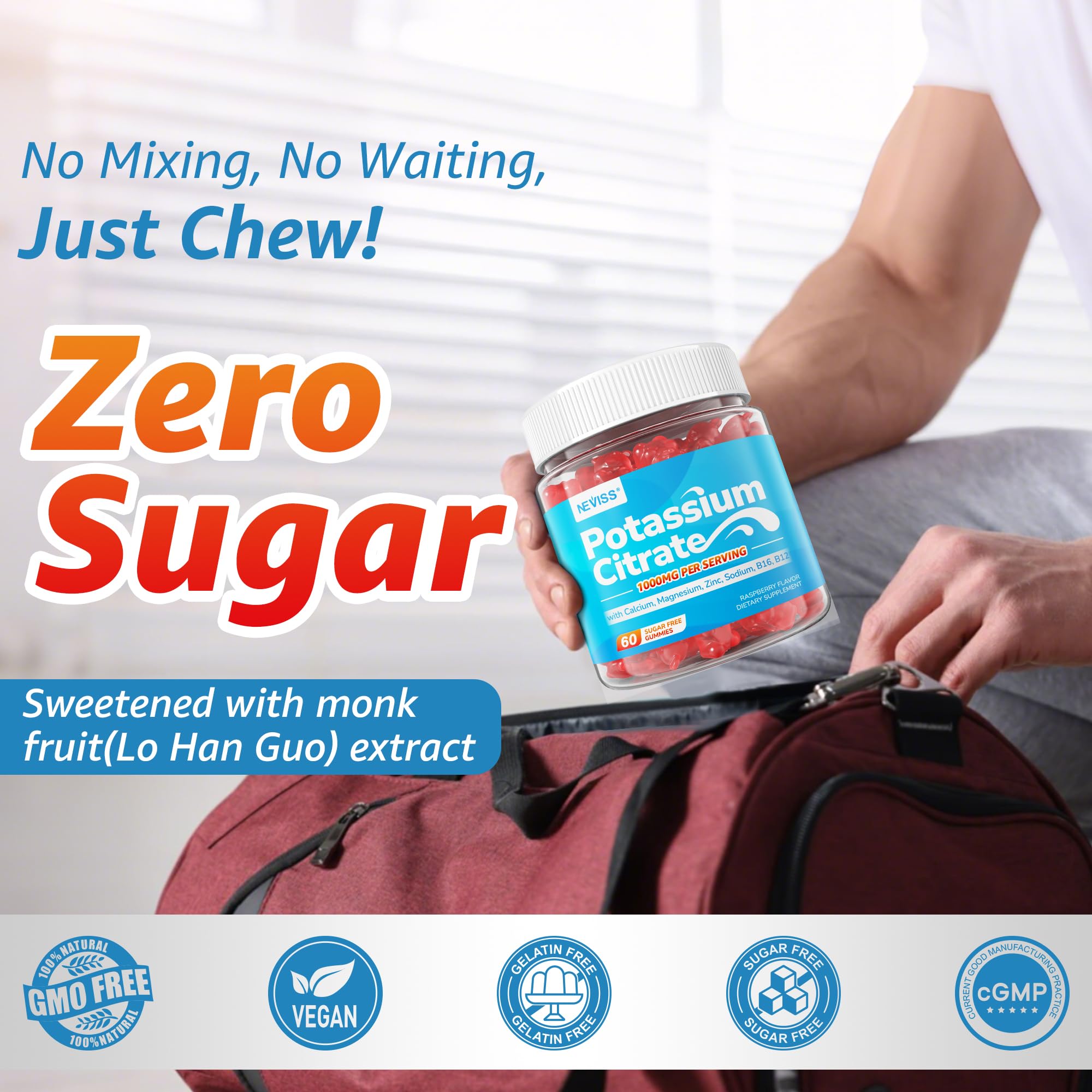 NEVISS Potassium Magnesium Gummies with measuring spoon for serving