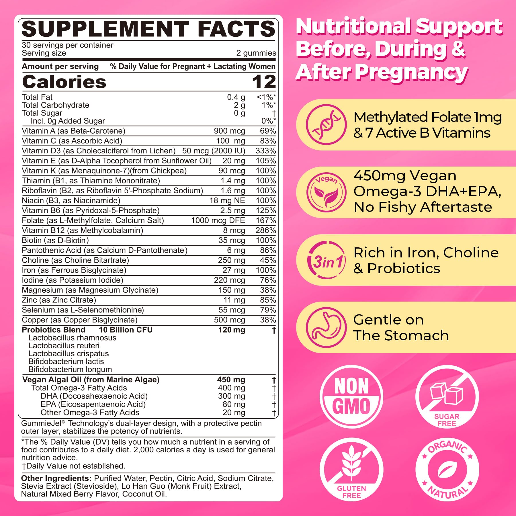 NEVISS Prenatal Vitamins Gummies showing mixed berry flavour