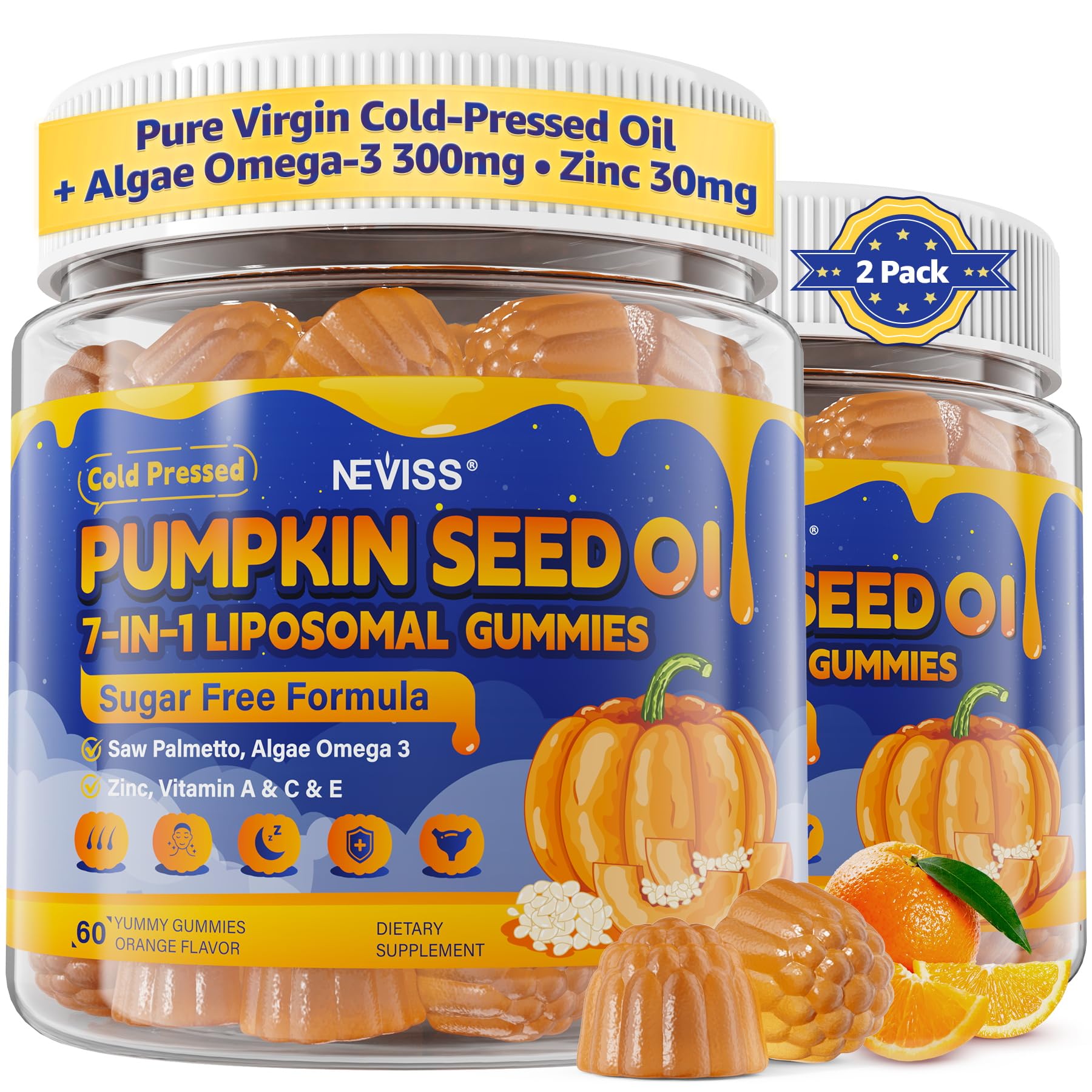 NEVISS Pumpkin Seed Oil Gummies front view with packaging