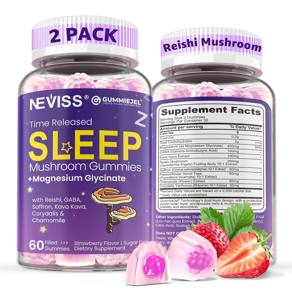 NEVISS Reishi Mushroom Sleep Gummies front view with packaging