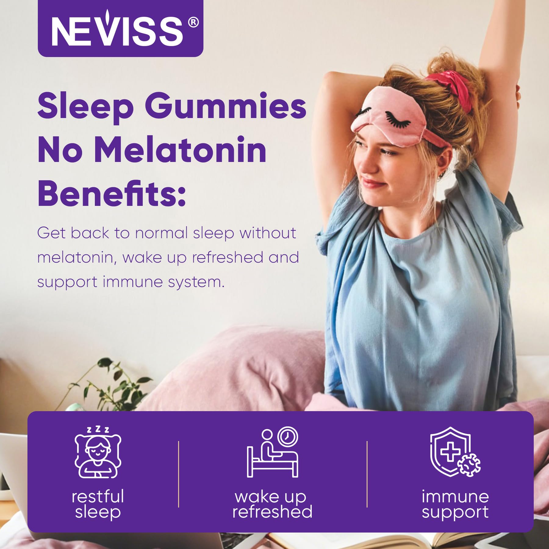 NEVISS Reishi Mushroom Sleep Gummies with natural ingredients displayed
