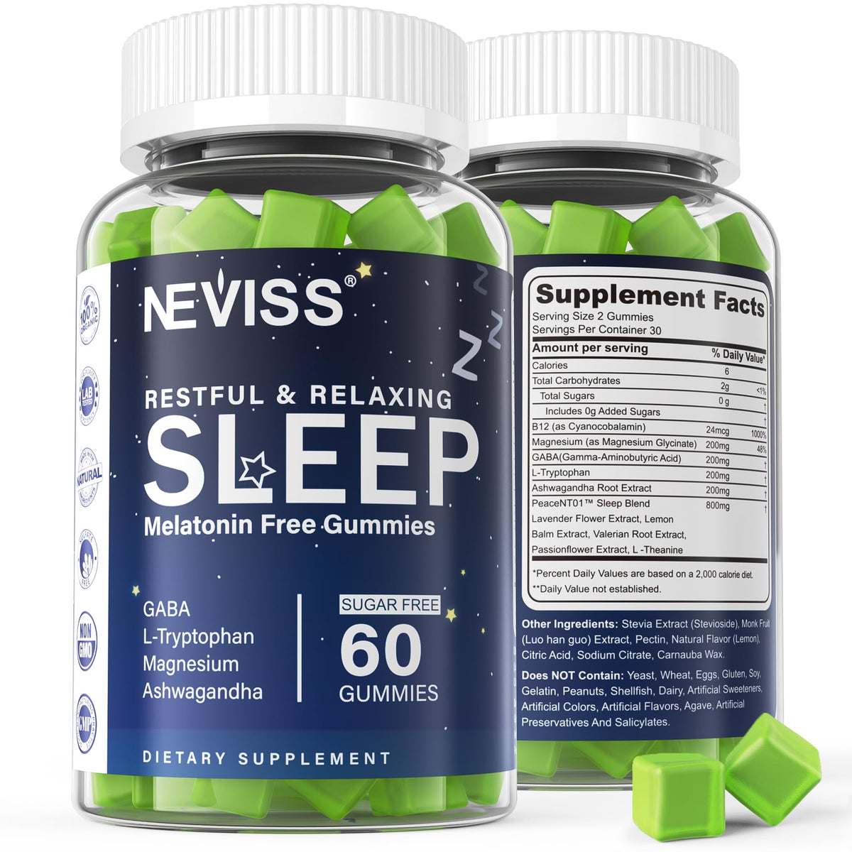 NEVISS Sleep Gummies No Melatonin bottle front view