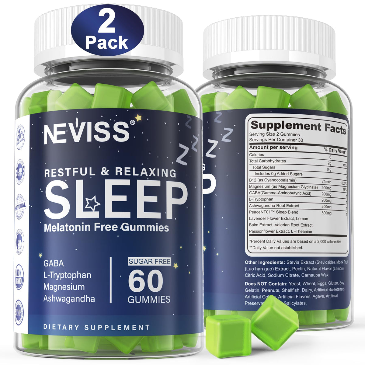 NEVISS Sleep Gummies No Melatonin bottle front view